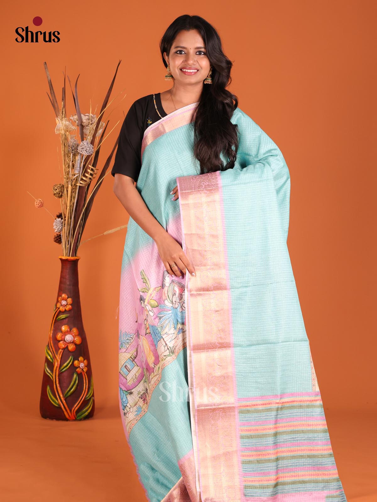 Pastel Blue & Lavender - Semi Dola silk Saree