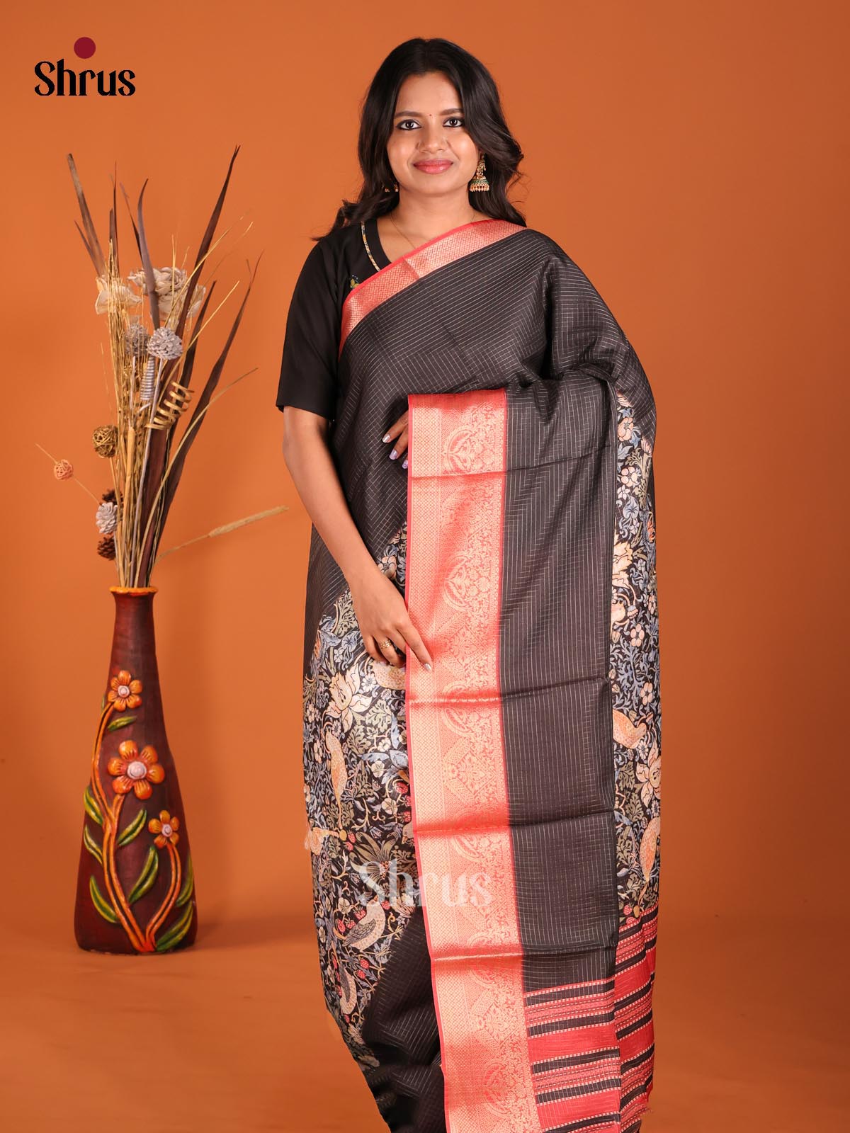 Black & Red- Semi Dola silk Saree