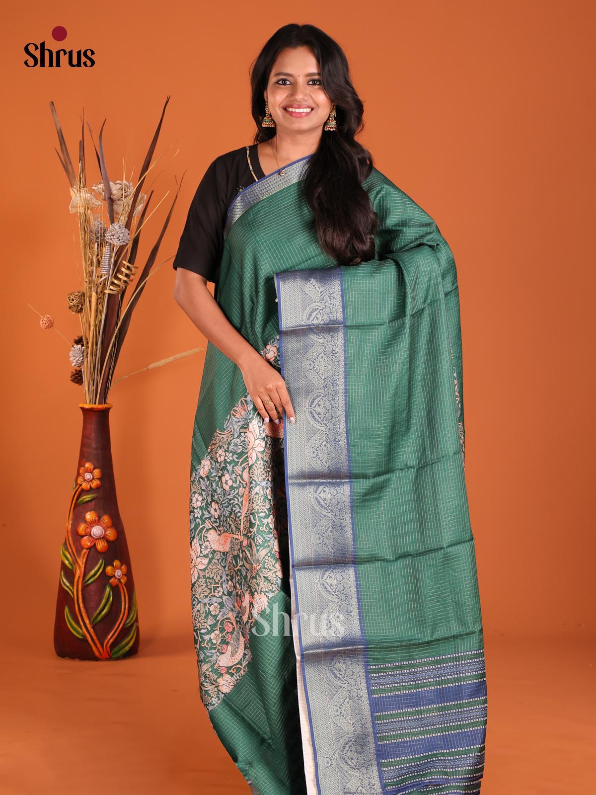 Green & Blue - Semi Dola silk Saree