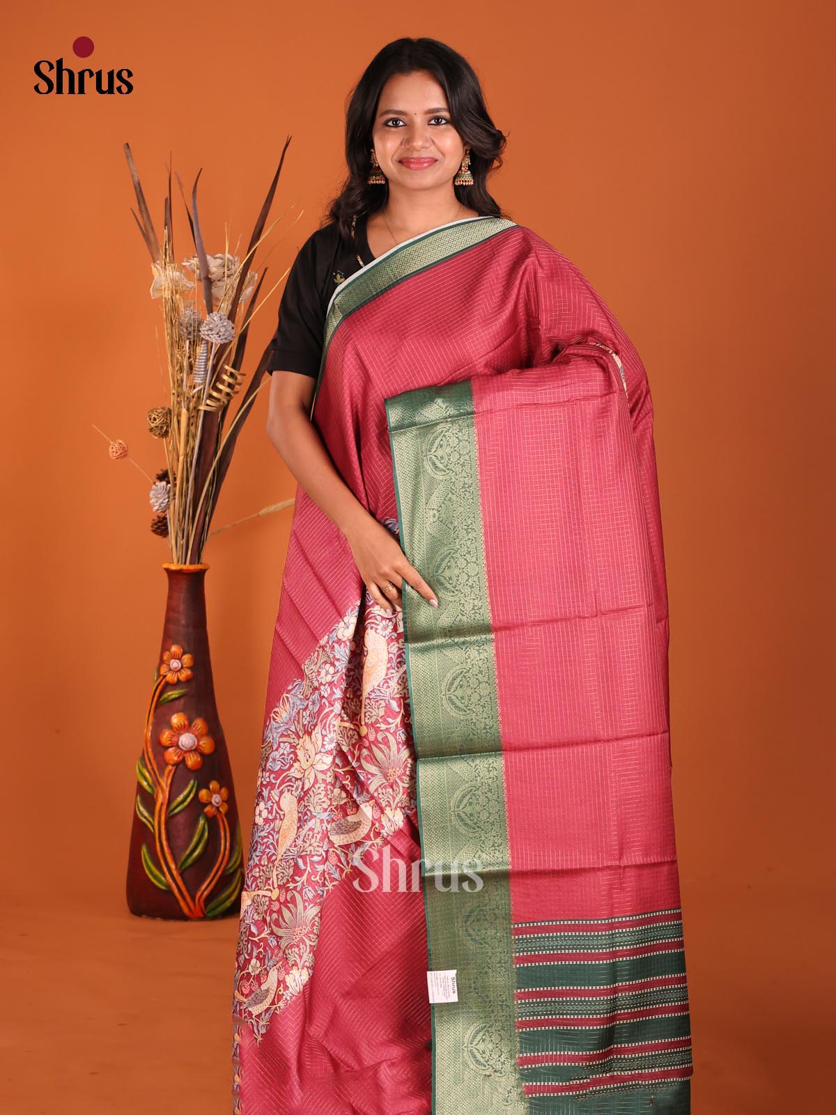 Maroon & Green- Semi Dola silk Saree