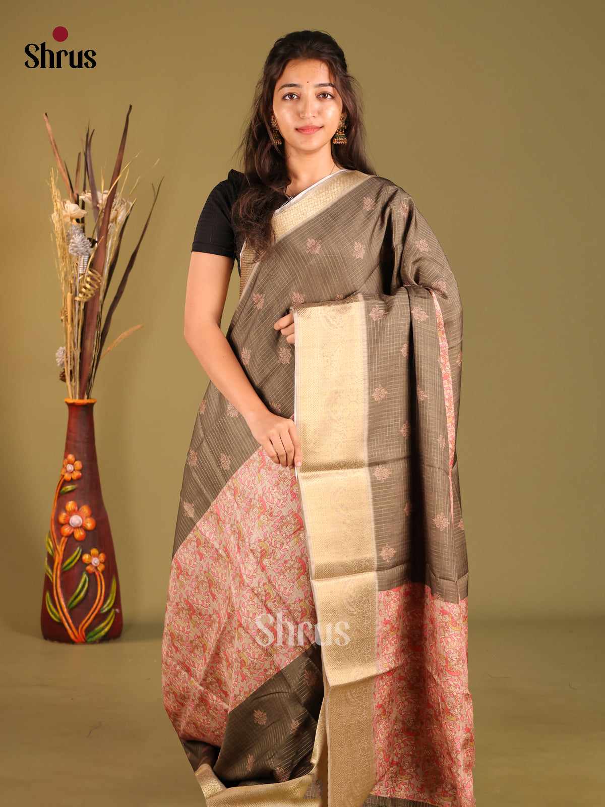 Grey- Semi Dola silk Saree