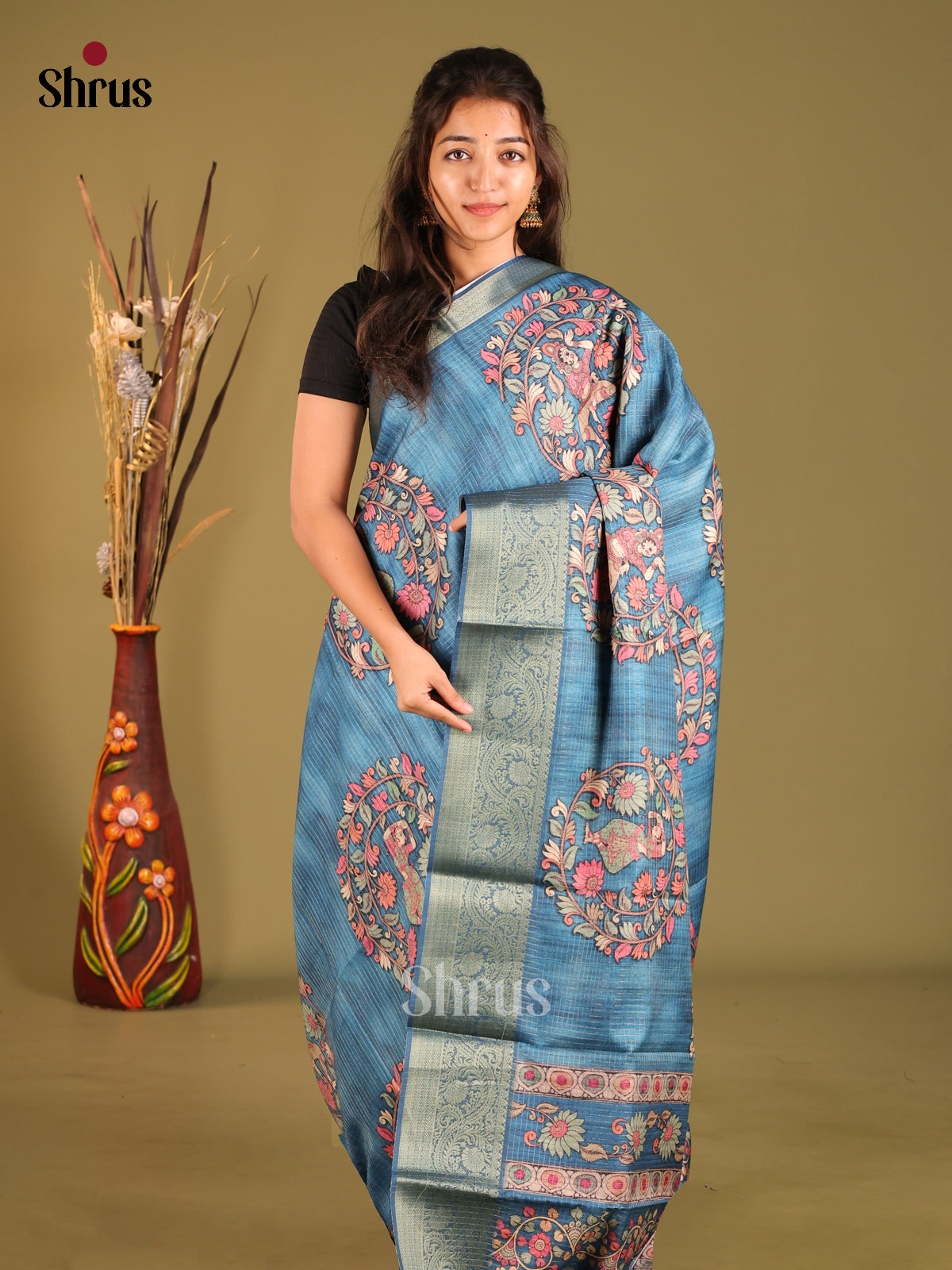 Blue - Semi Dola silk Saree
