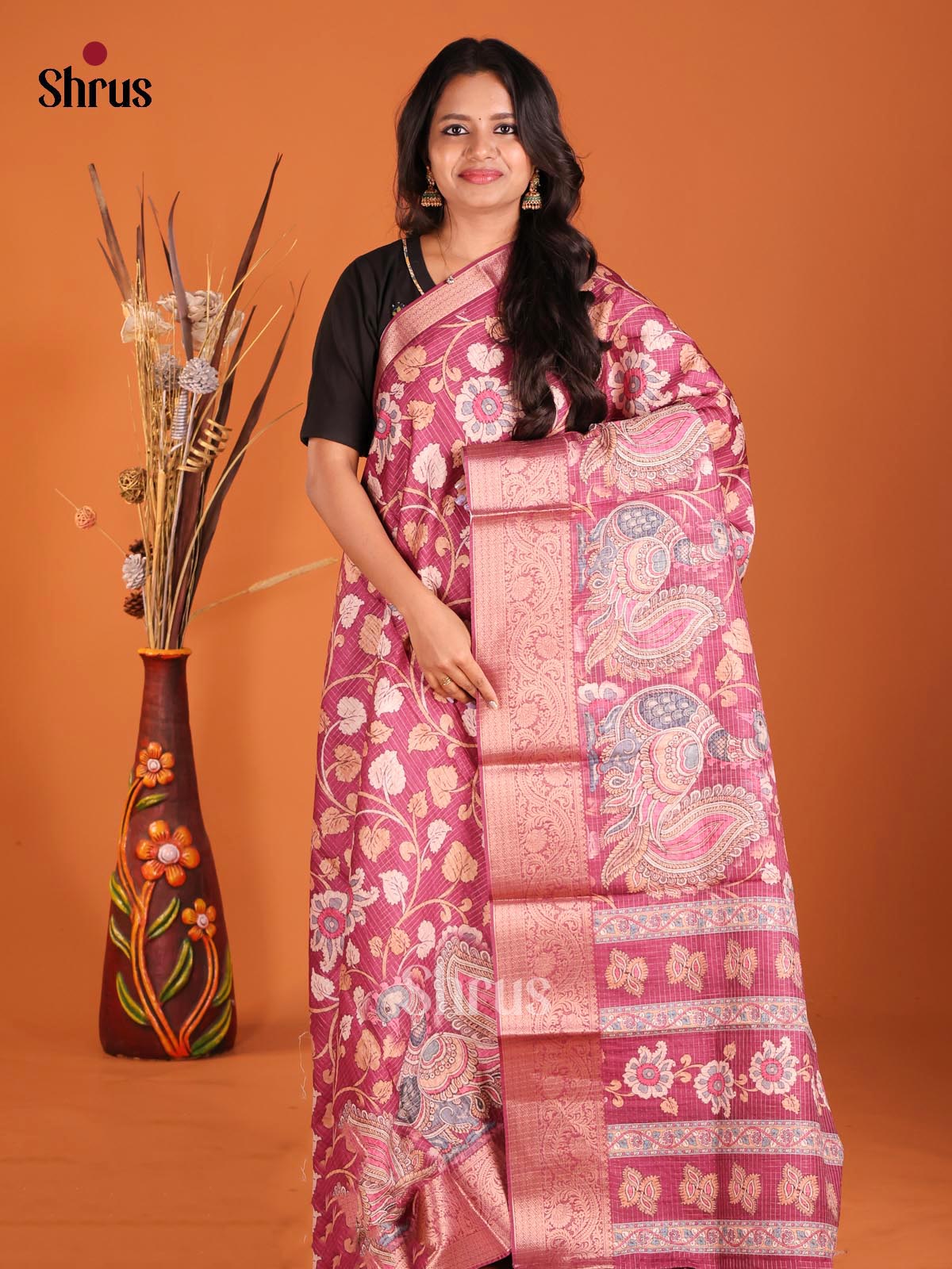 Maroon - Semi Dola silk Saree