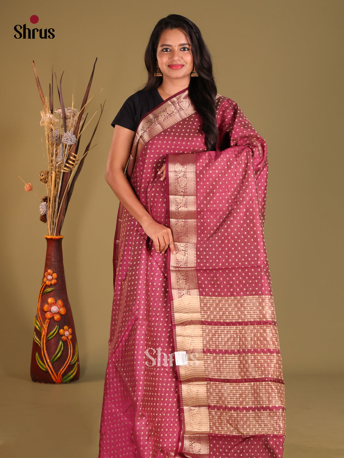 Maroon - Semi Rawsilk Saree