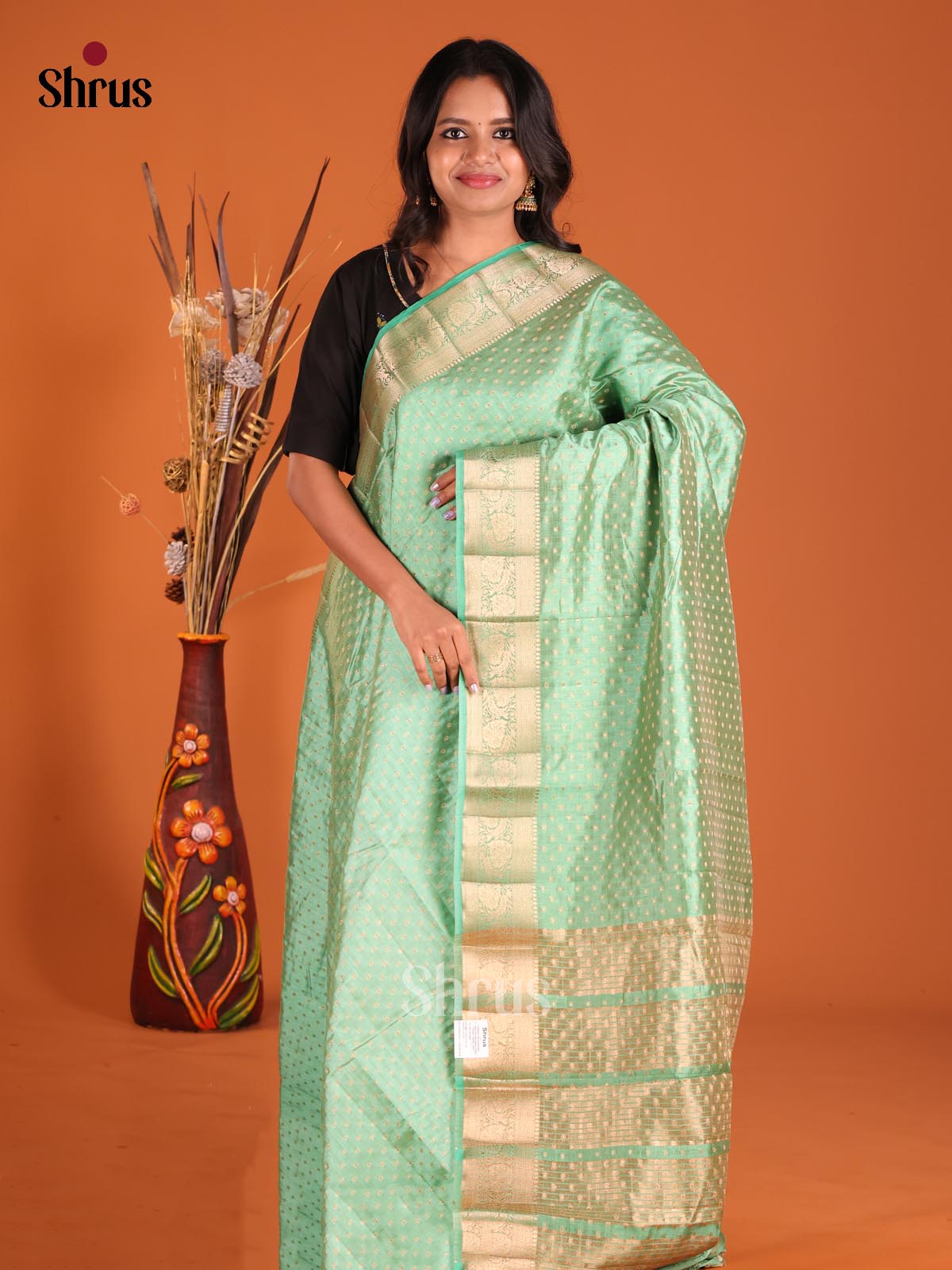 Pista Green- Semi Rawsilk Saree - Shop on Shrus.com