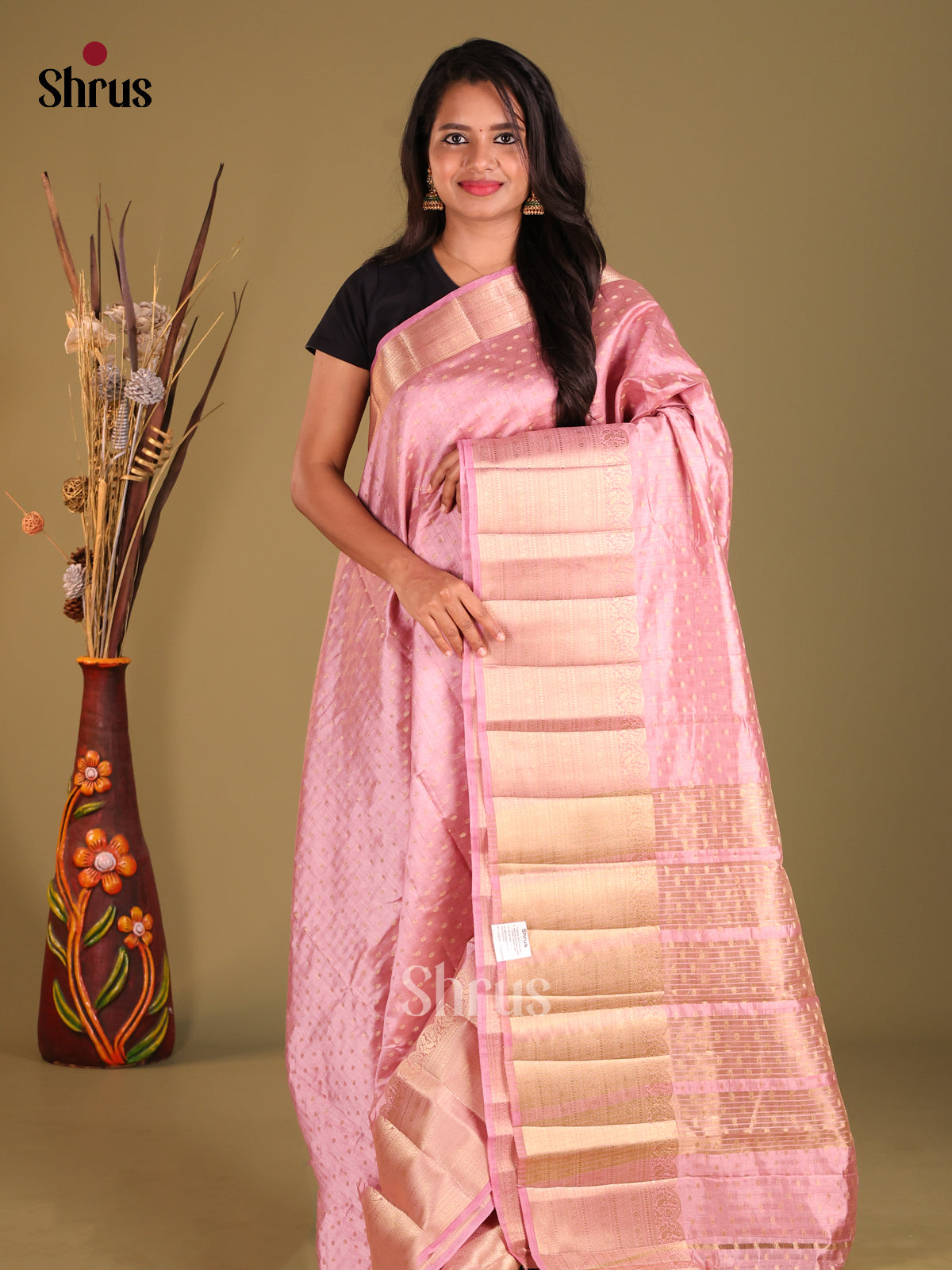 Pink - Semi Rawsilk Saree