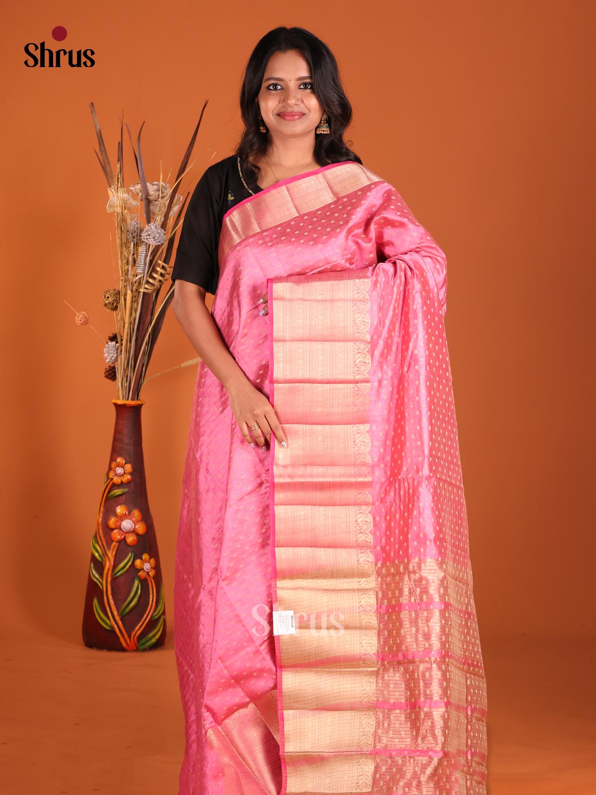 Pink - Semi Rawsilk Saree