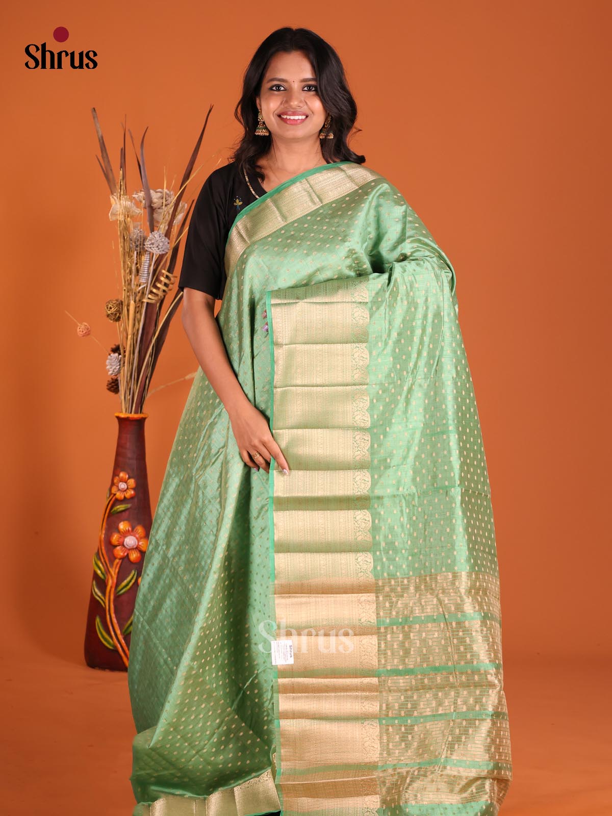 Pista Green- Semi Rawsilk Saree - Shop on Shrus.com