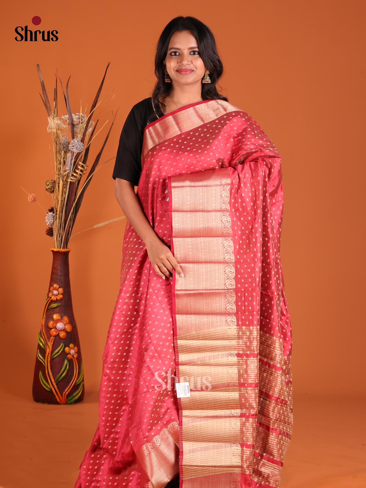 Red - Semi Rawsilk Saree - Shop on Shrus.com