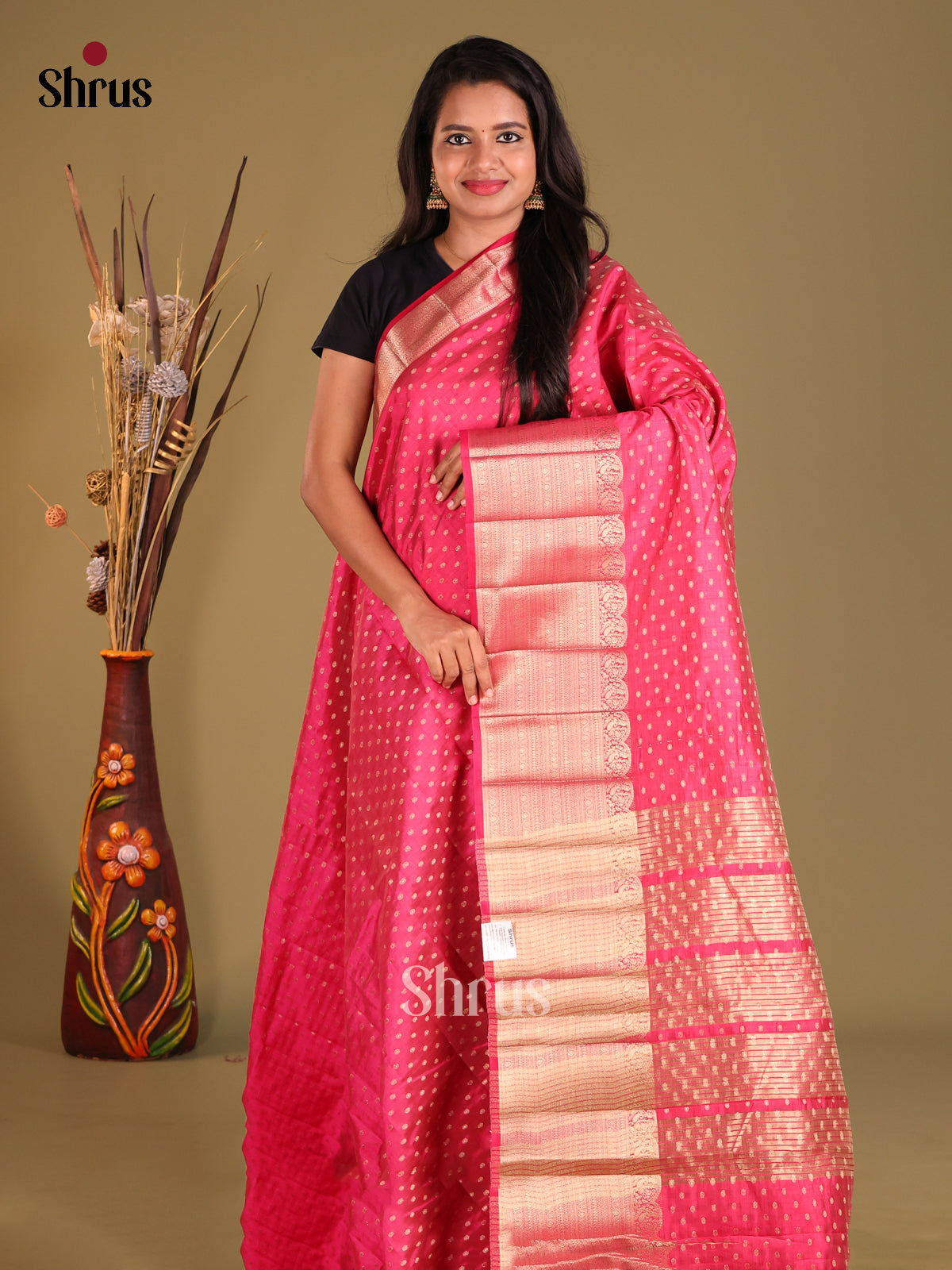 Pink - Semi Rawsilk Saree - Shop on Shrus.com