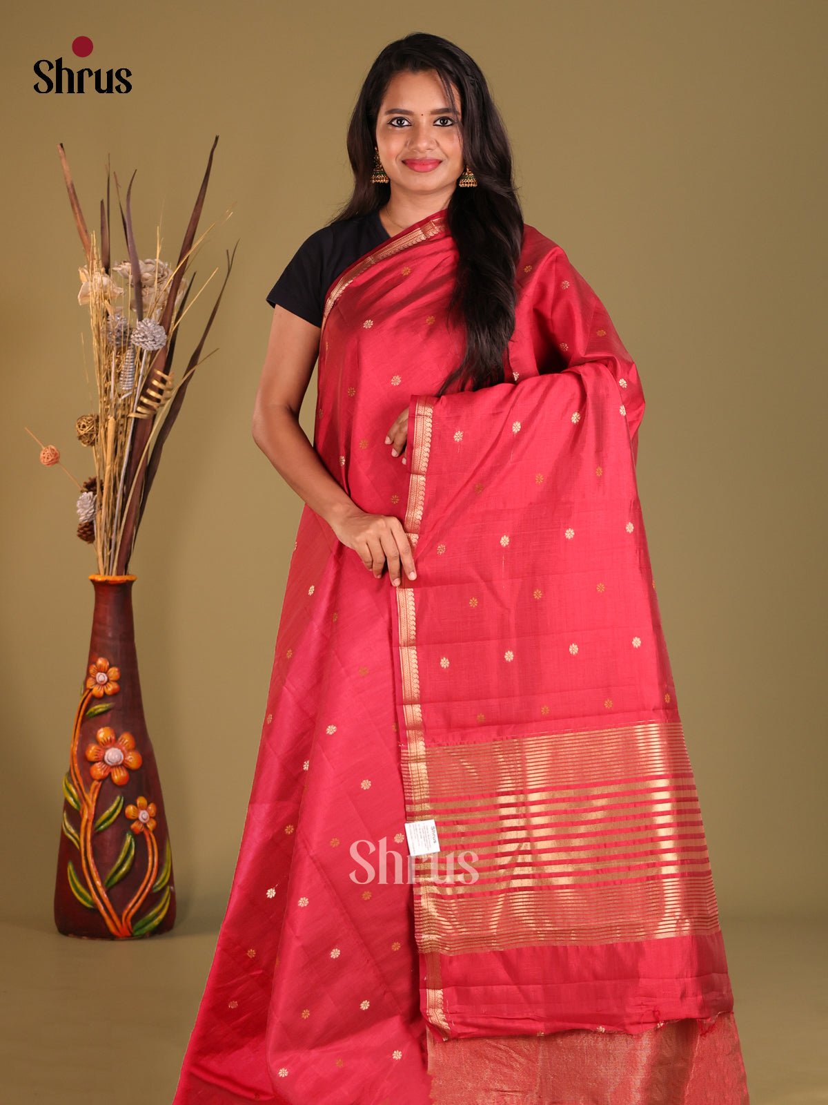 Red(Single Tone) - Semi Rawsilk Saree - Shop on Shrus.com