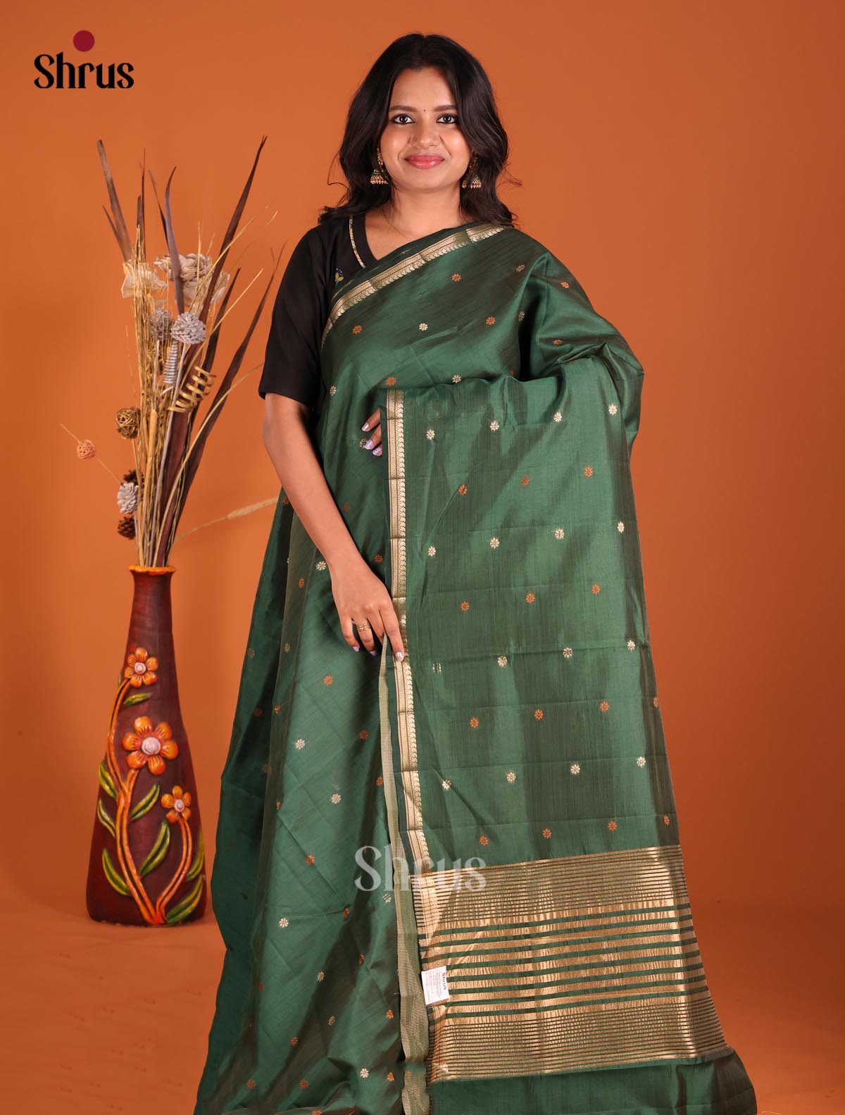 Green - Semi Rawsilk Saree - Shop on Shrus.com