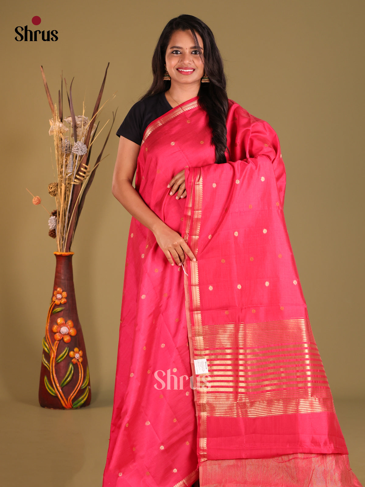 Pink - Semi Rawsilk Saree - Shop on Shrus.com