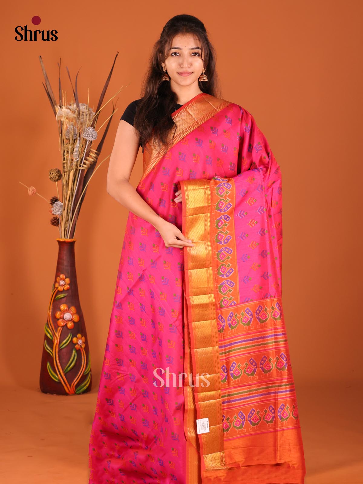 Pink & Orange - Semi Patola Saree - Shop on Shrus.com