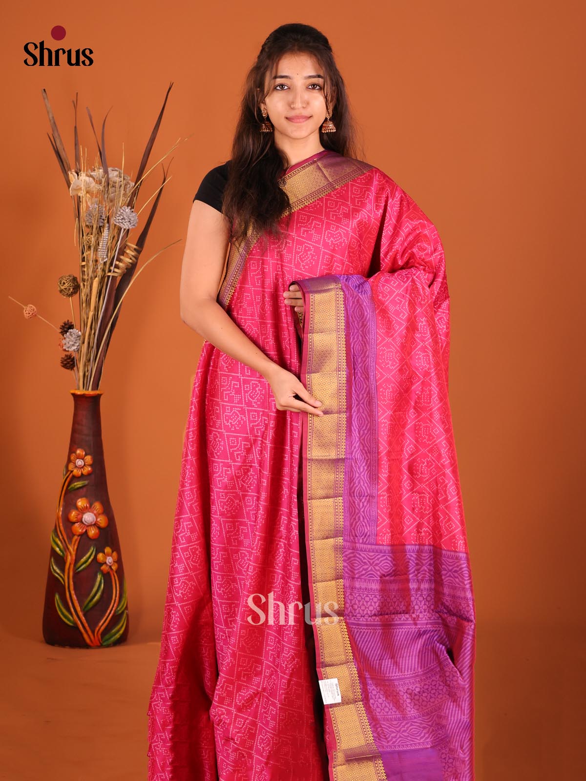 Pink & Purple - Semi Patola Saree - Shop on Shrus.com