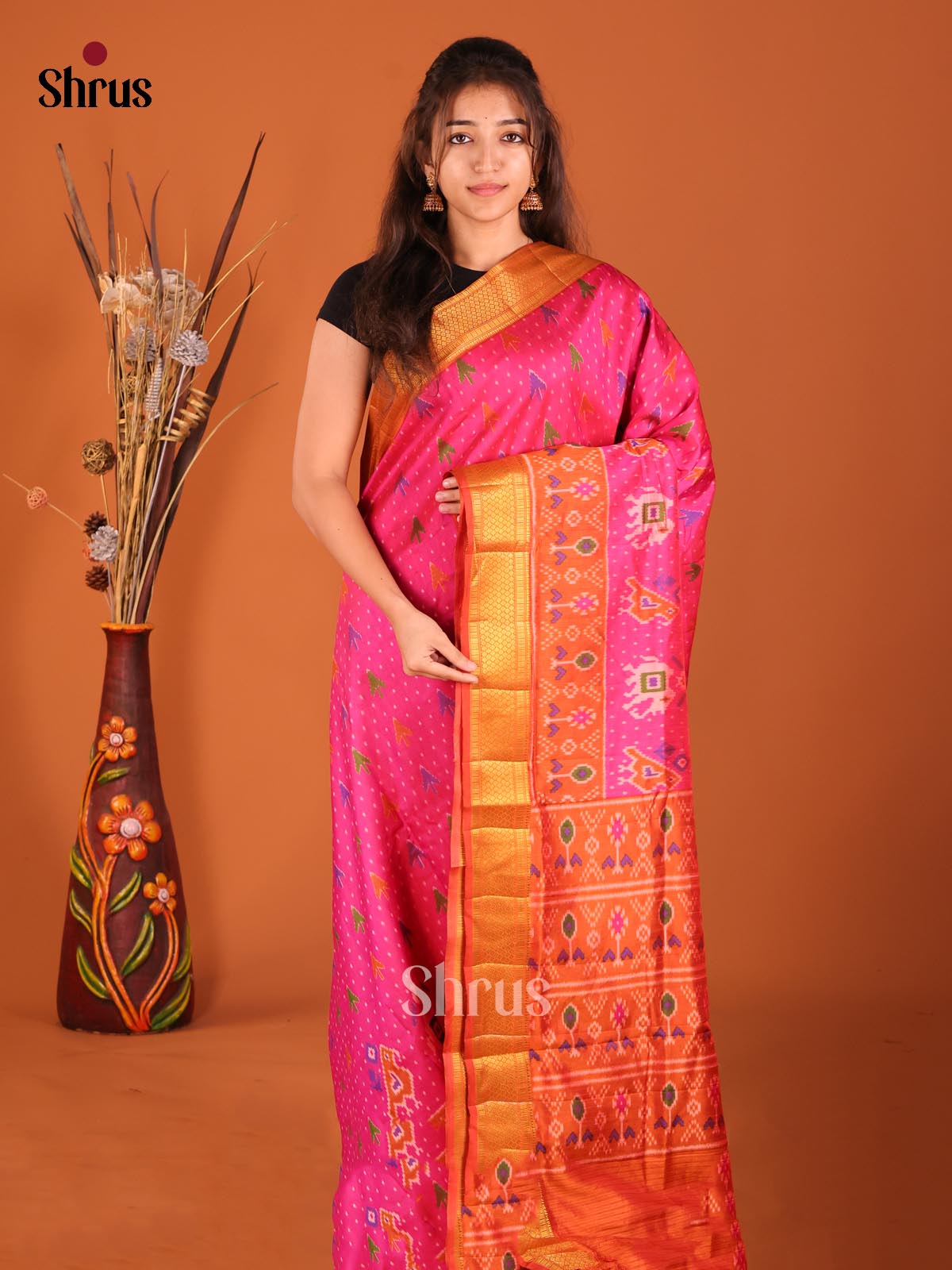 Pink & Orange- Semi Patola Saree - Shop on Shrus.com