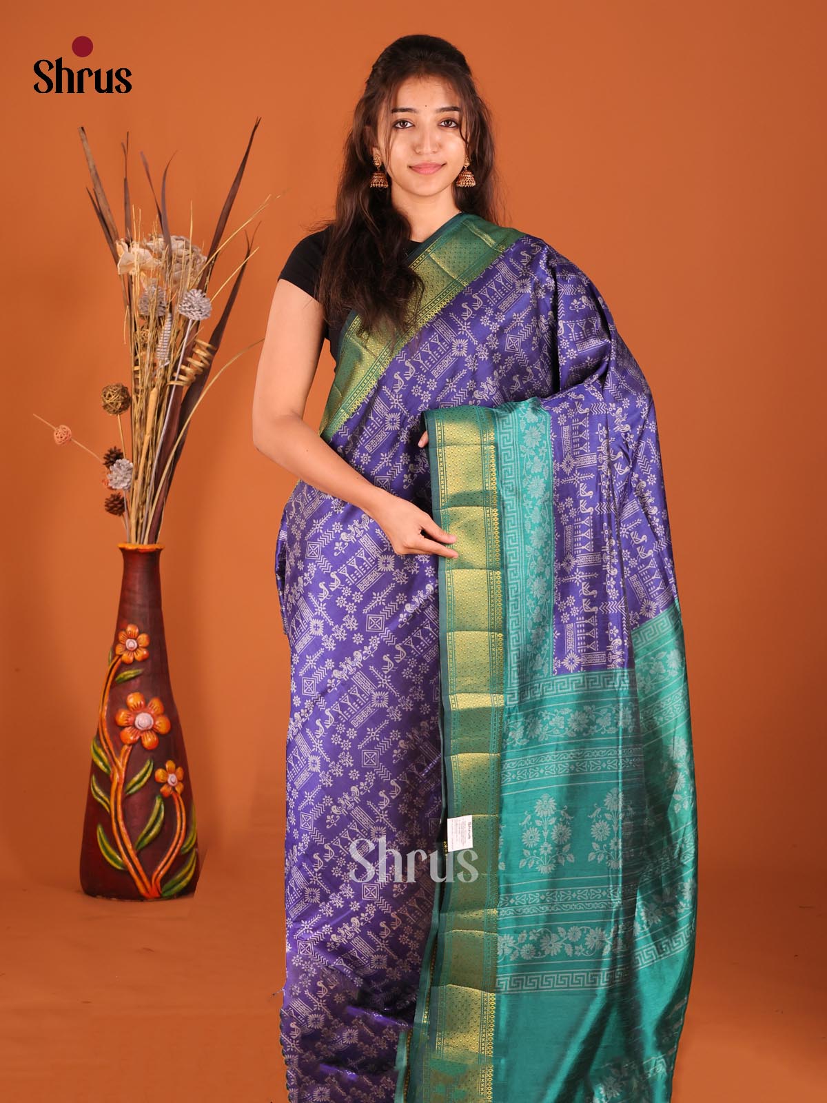 Blue & Green - Semi Patola Saree
