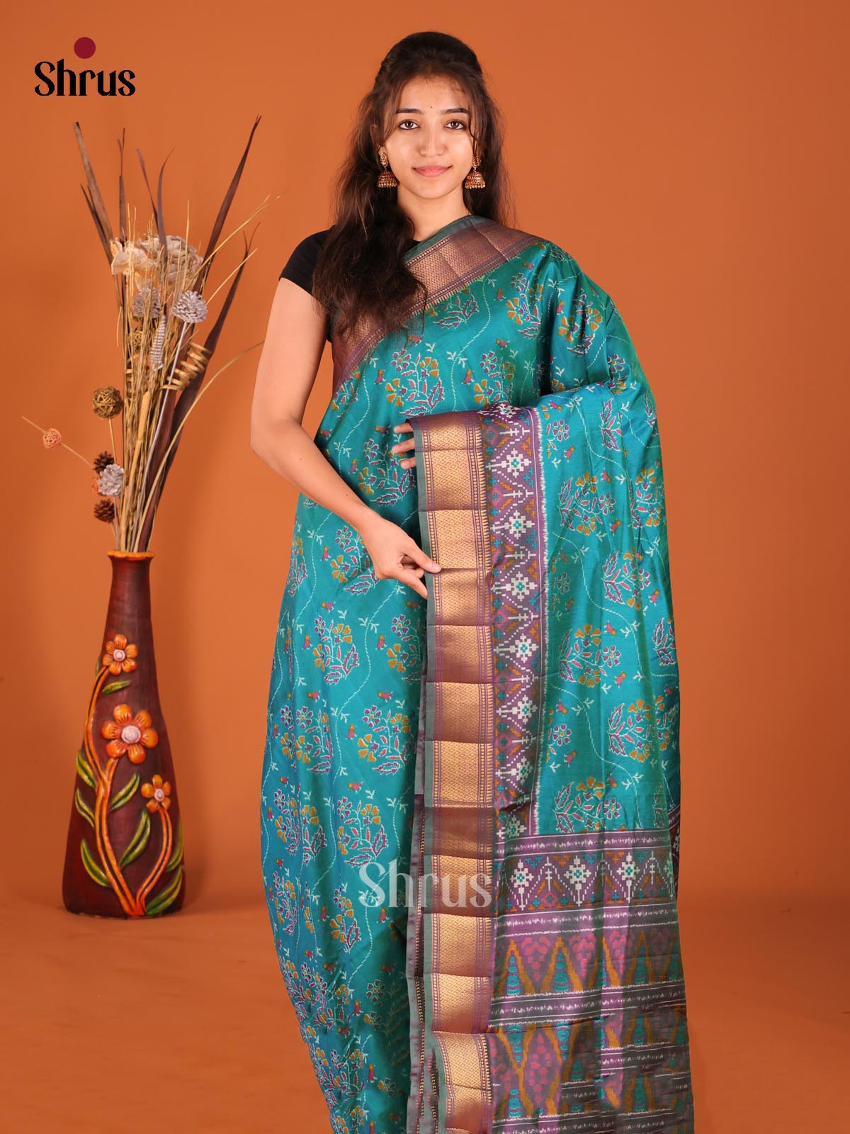 Green & Purple - Semi Patola Saree - Shop on Shrus.com