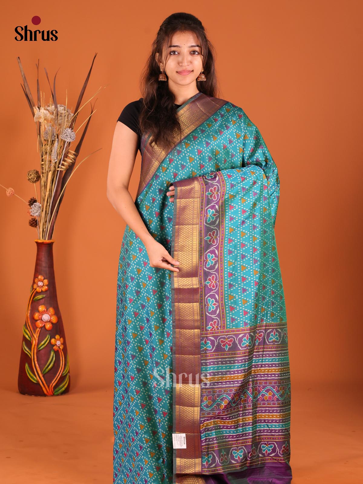 Green & Purple - Semi Patola Saree - Shop on Shrus.com