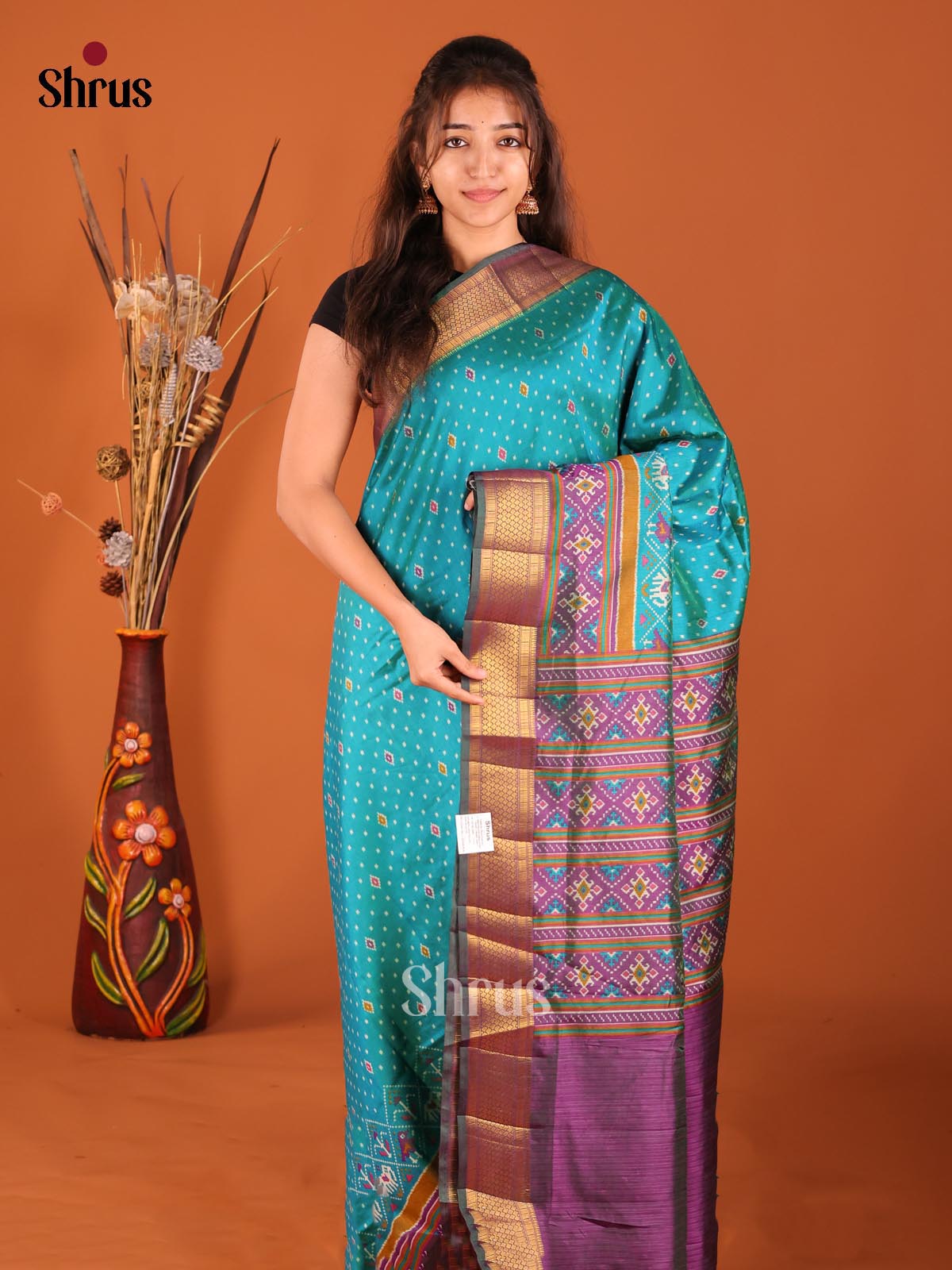 Green & Purple - Semi Patola Saree - Shop on Shrus.com
