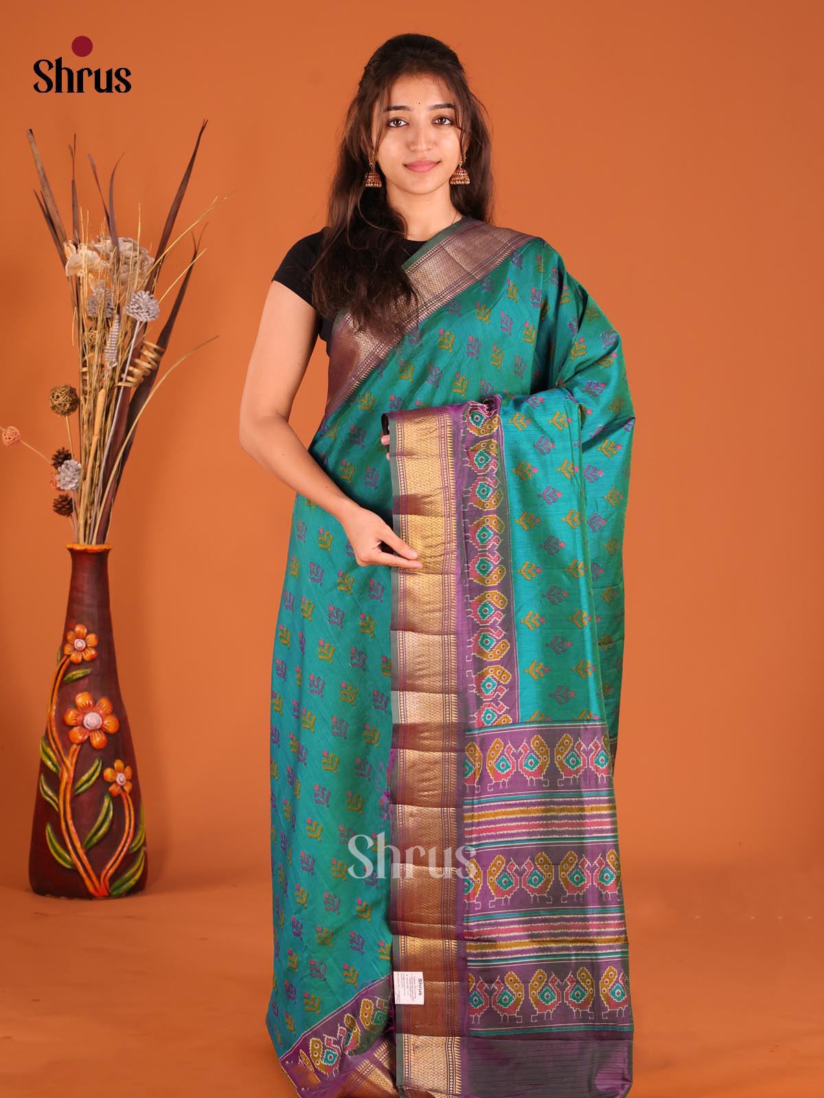 Green & Purple - Semi Patola Saree - Shop on Shrus.com