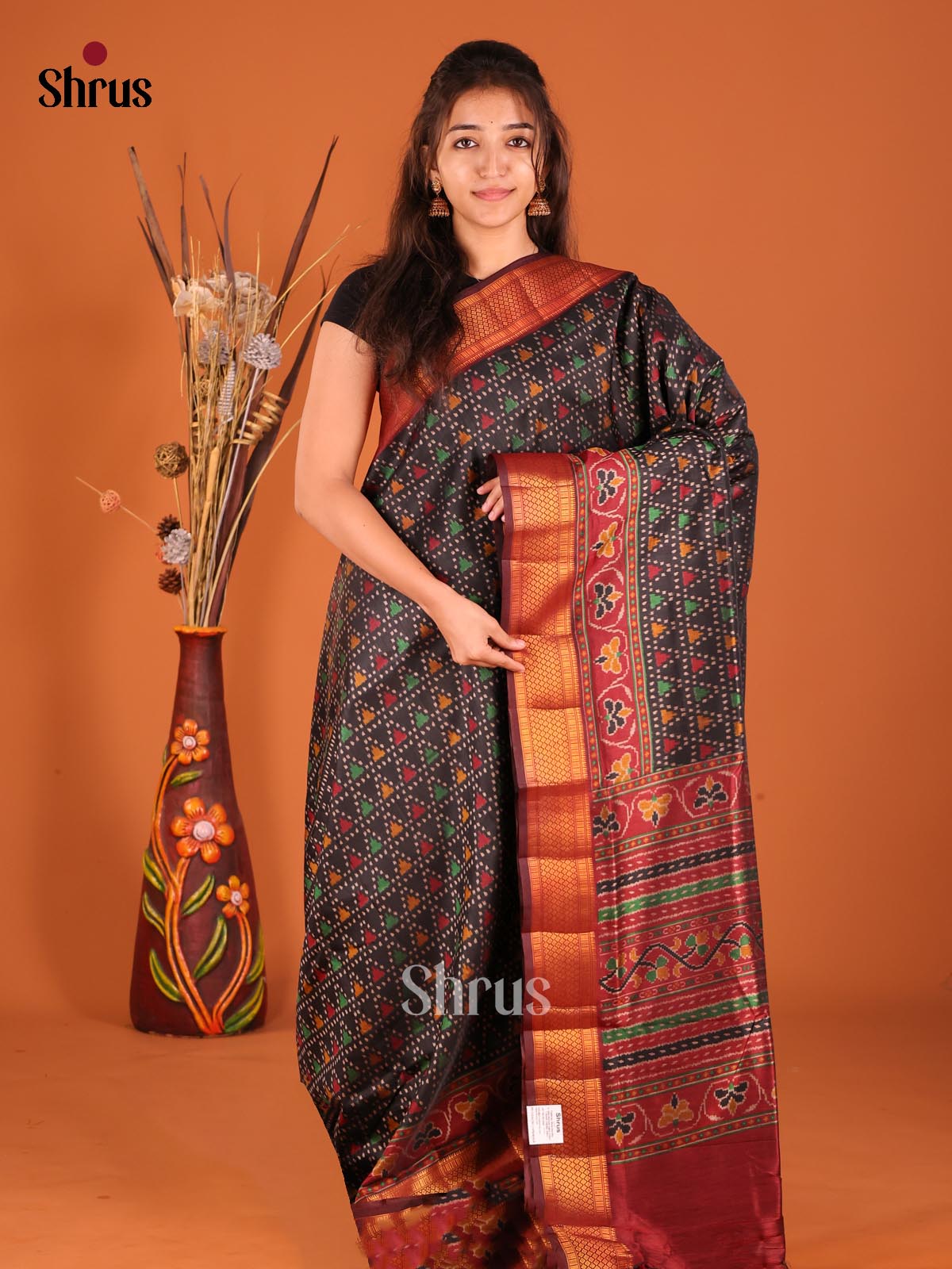 Black & Maroon - Semi Patola Saree