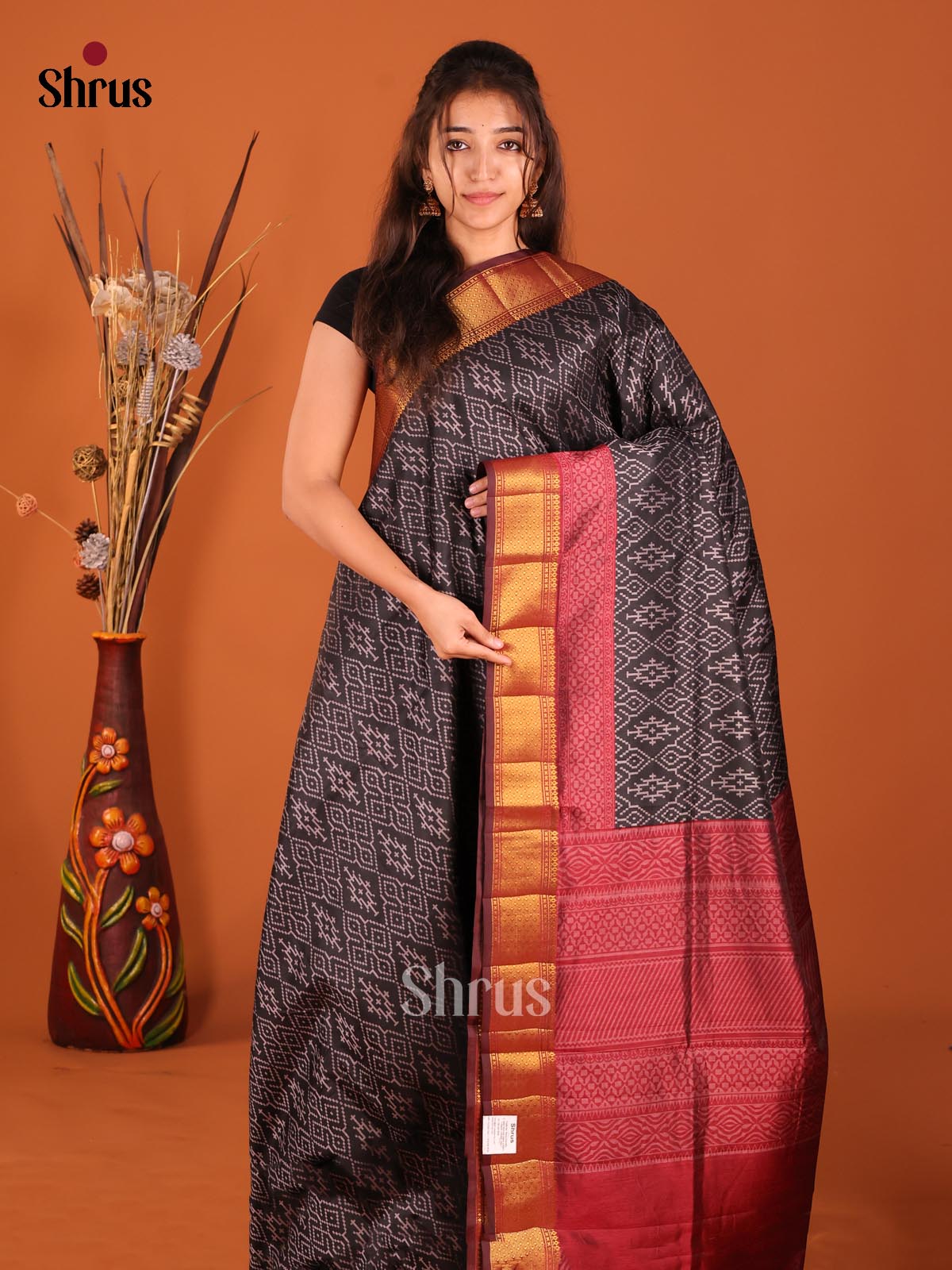 Black & Maroon - Semi Patola Saree