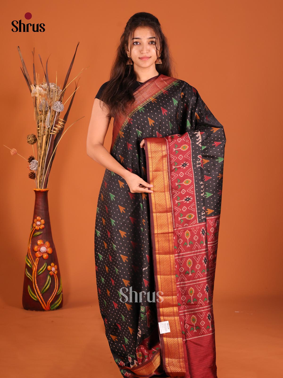 Black & Maroon - Semi Patola Saree