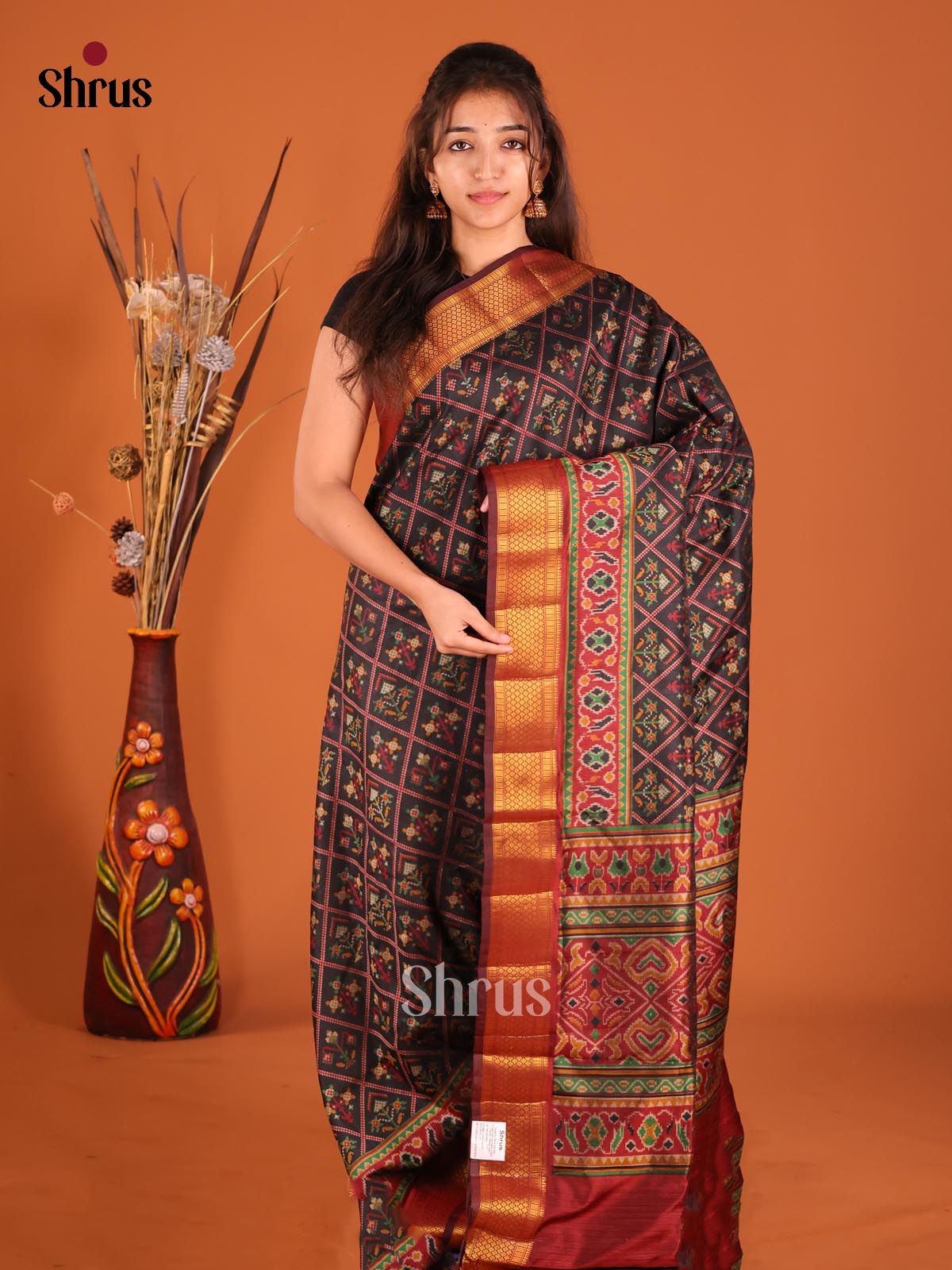 Black & Maroon - Semi Patola Saree
