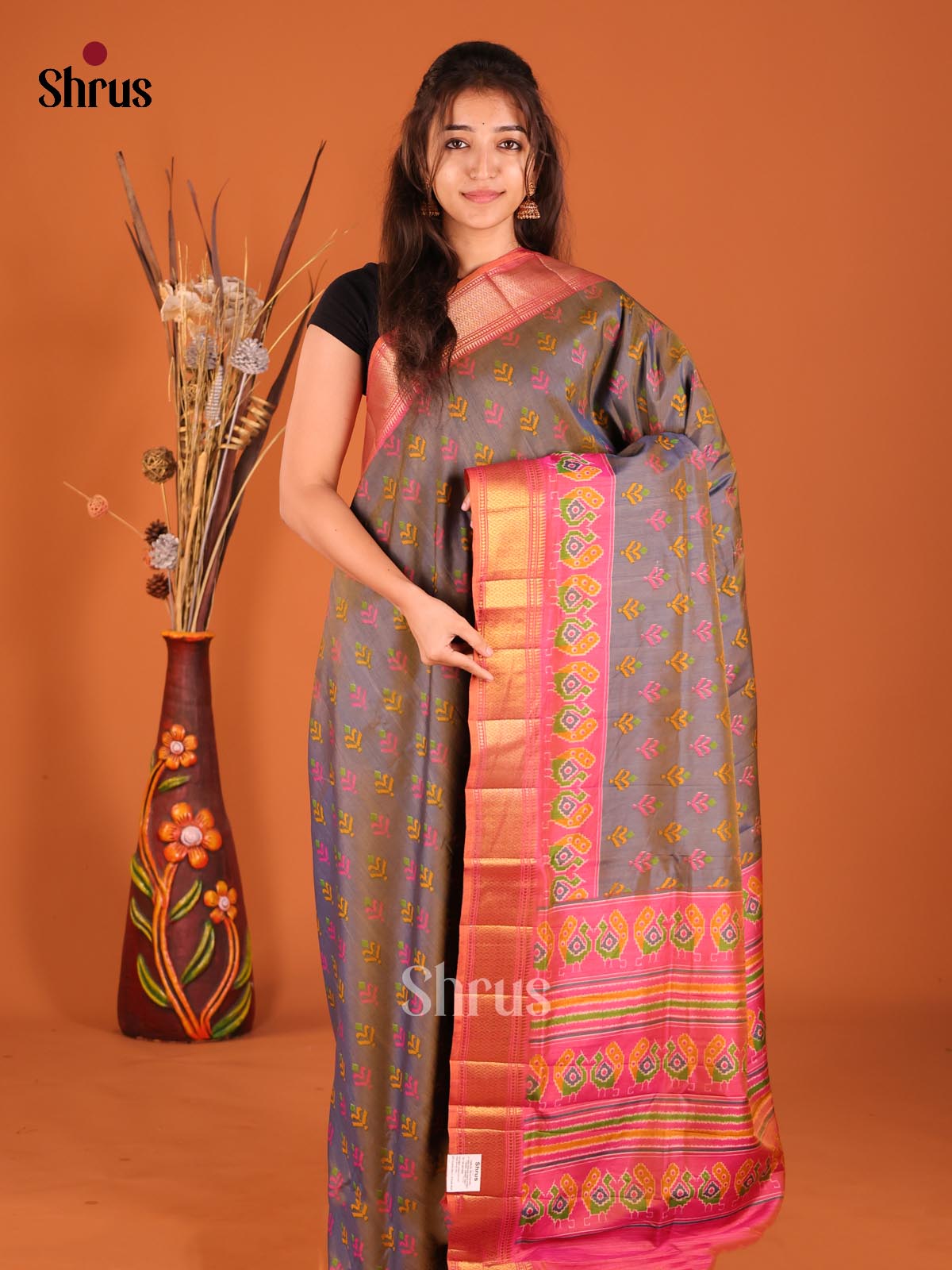 Double Shaded Purple & Orangish Pink- Semi Patola Saree - Shop on Shrus.com