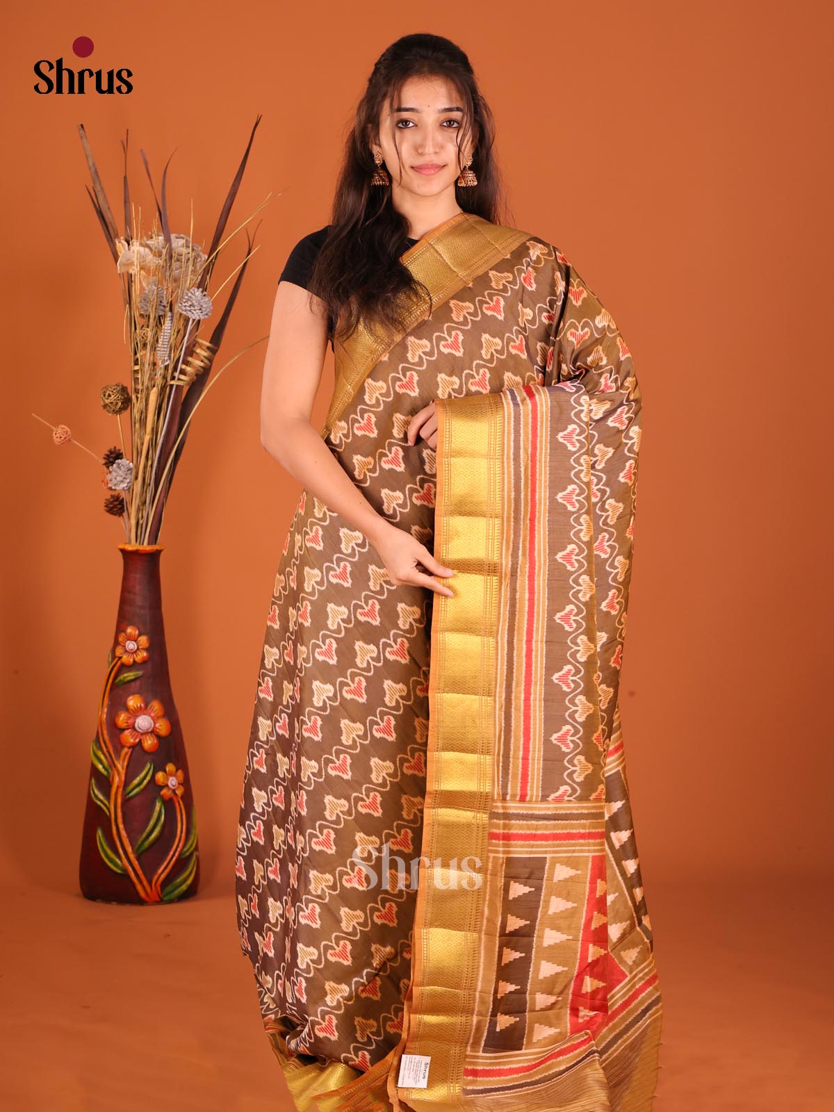 Brown & Beige - Semi Patola Saree