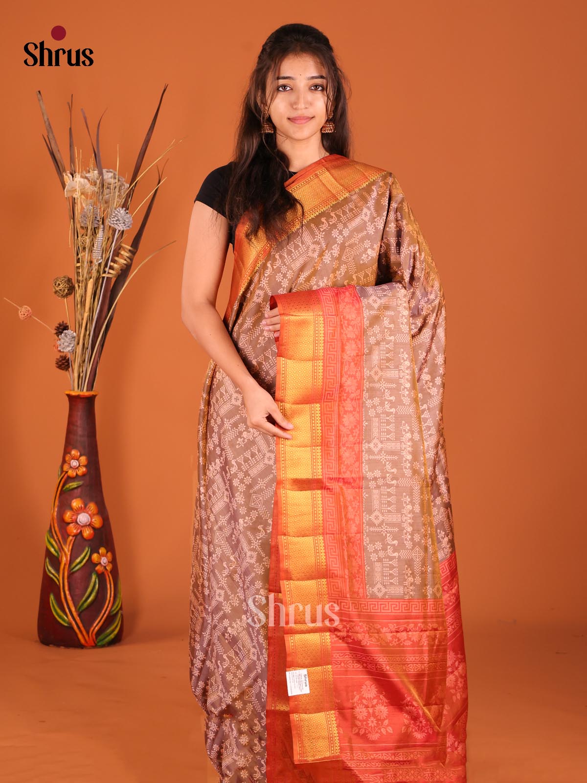 Double Shaded Purple & Brick - Semi Patola Saree - Shop on Shrus.com