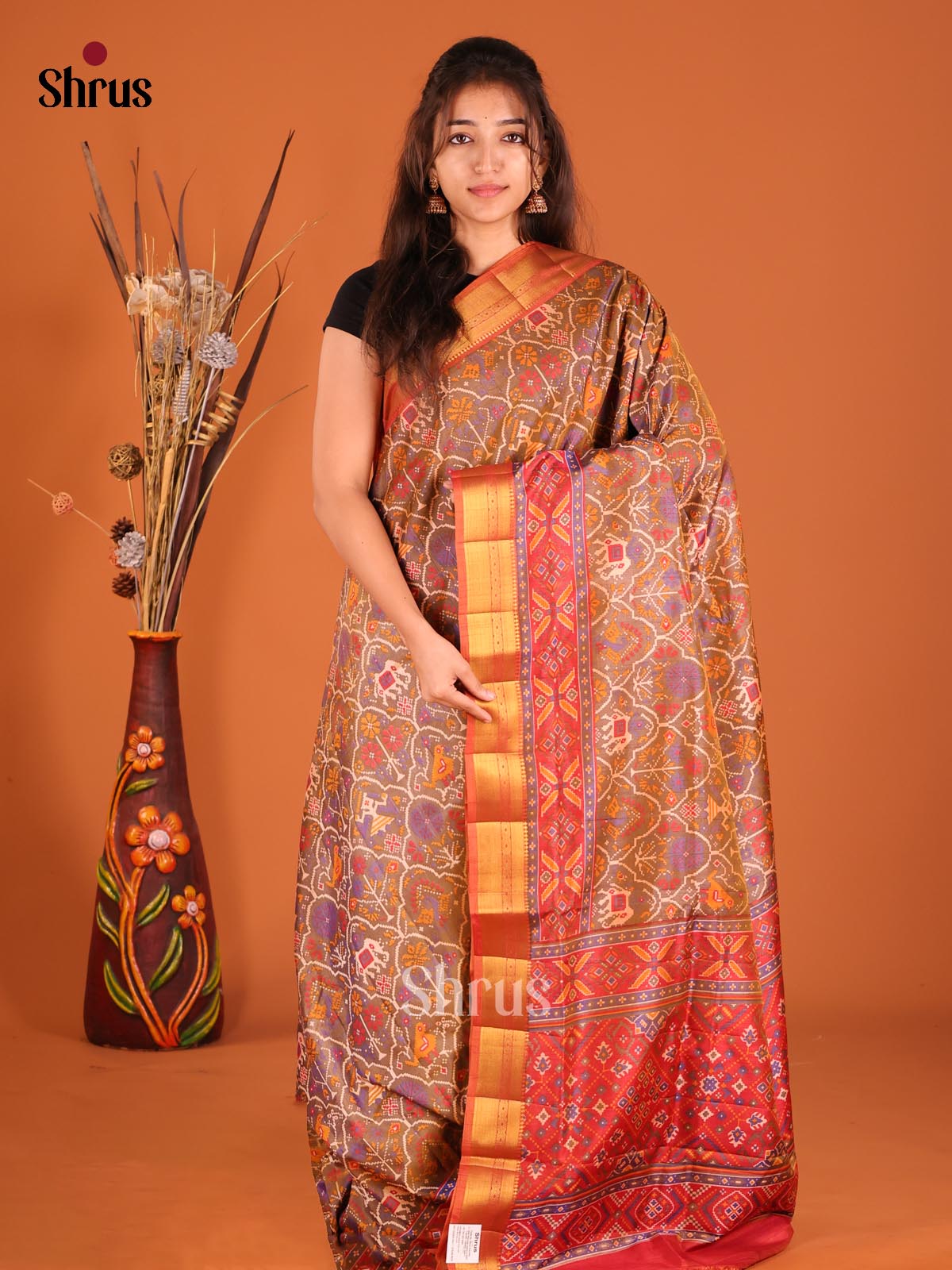 Double Shaded Purple & Brick - Semi Patola Saree - Shop on Shrus.com