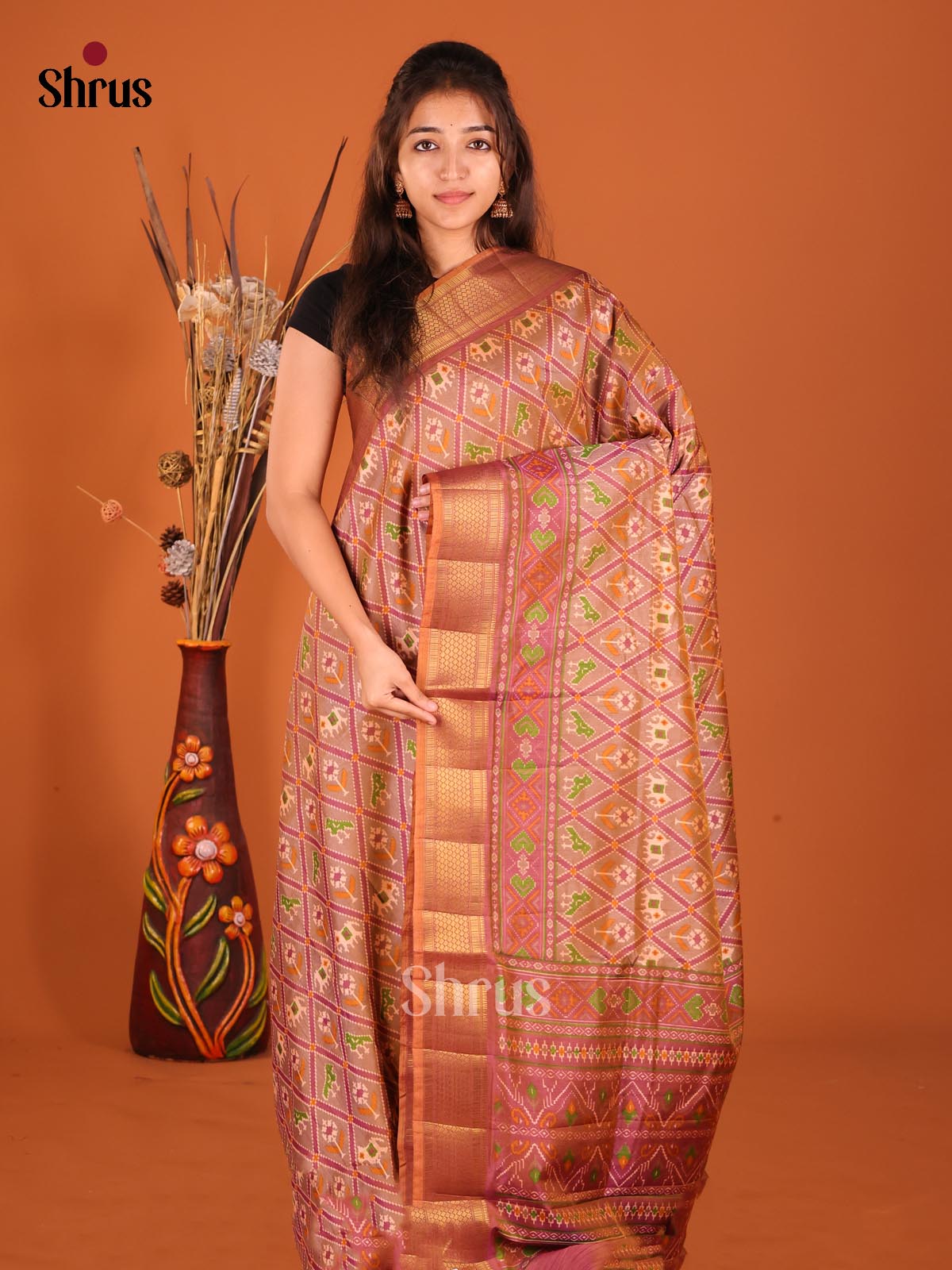 Brown & Purple- Semi Patola Saree