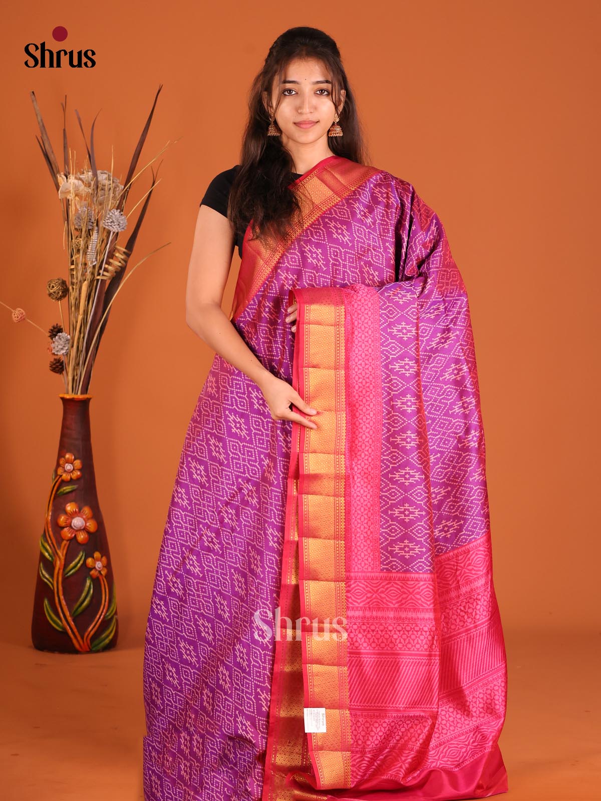 Purple & Pink- Semi Patola Saree - Shop on Shrus.com