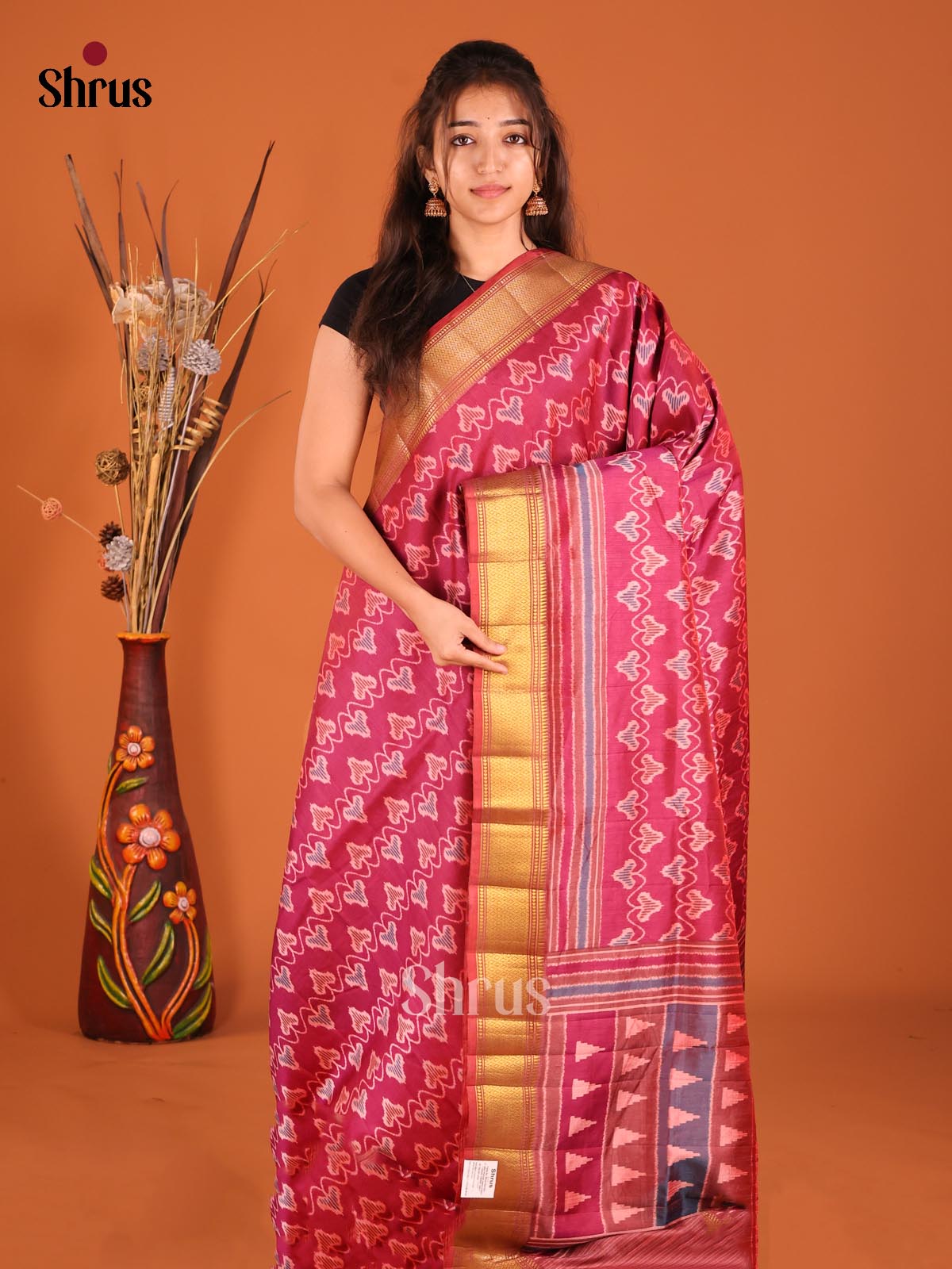 Maroon - Semi Patola Saree - Shop on Shrus.com