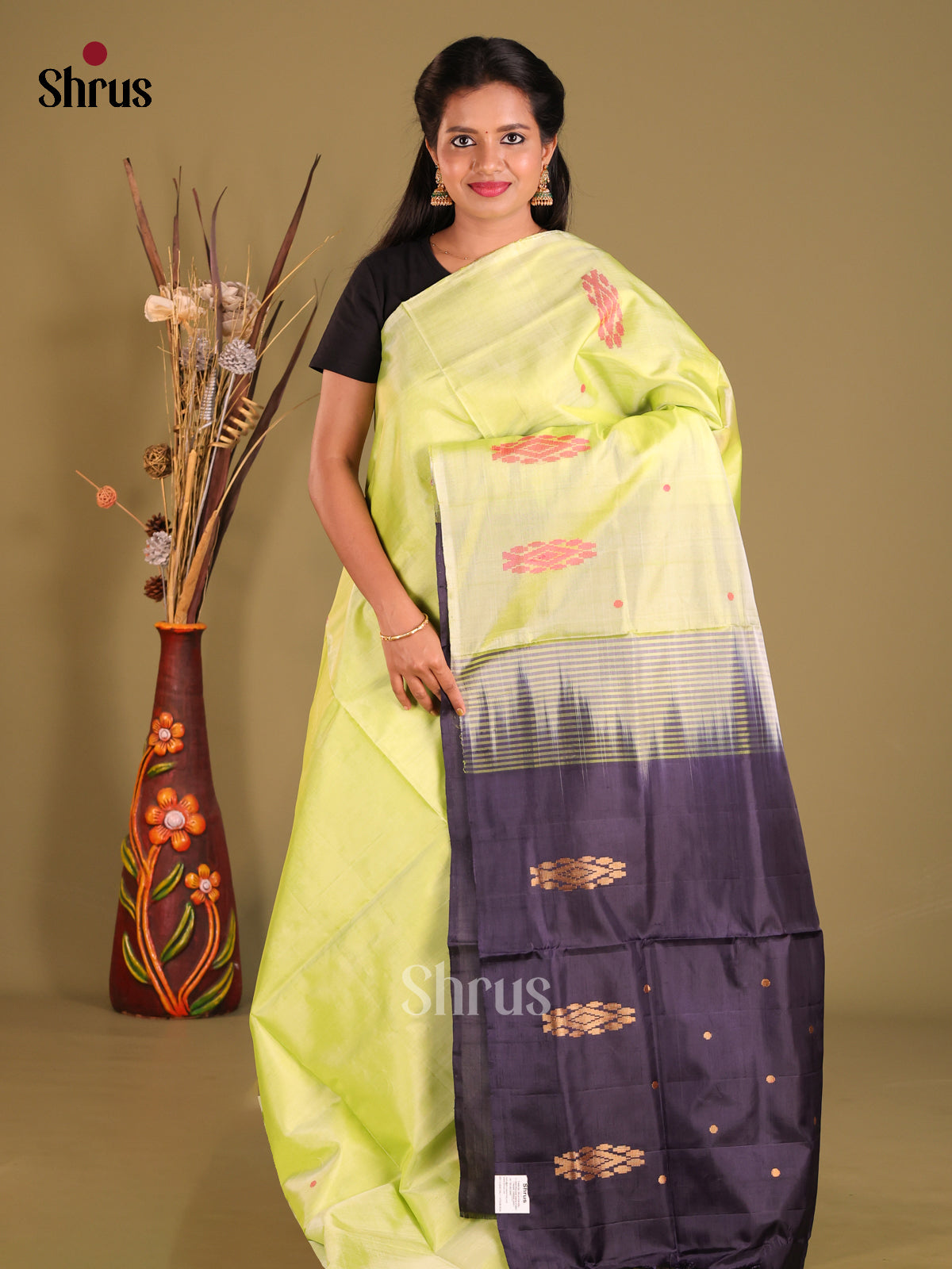 Pastel Green & Blue - Banana Pith Saree - Shop on Shrus.com