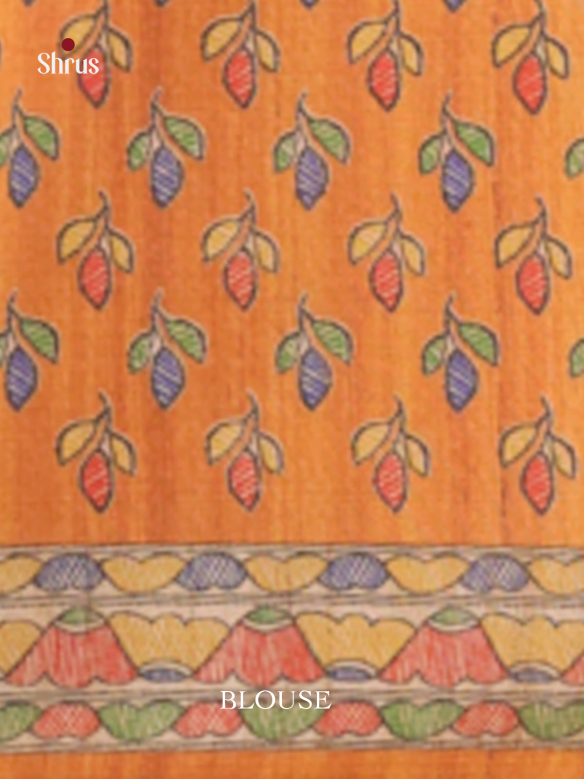 Beige & Orange - Printed Madhubani Saree - Shop on Shrus.com