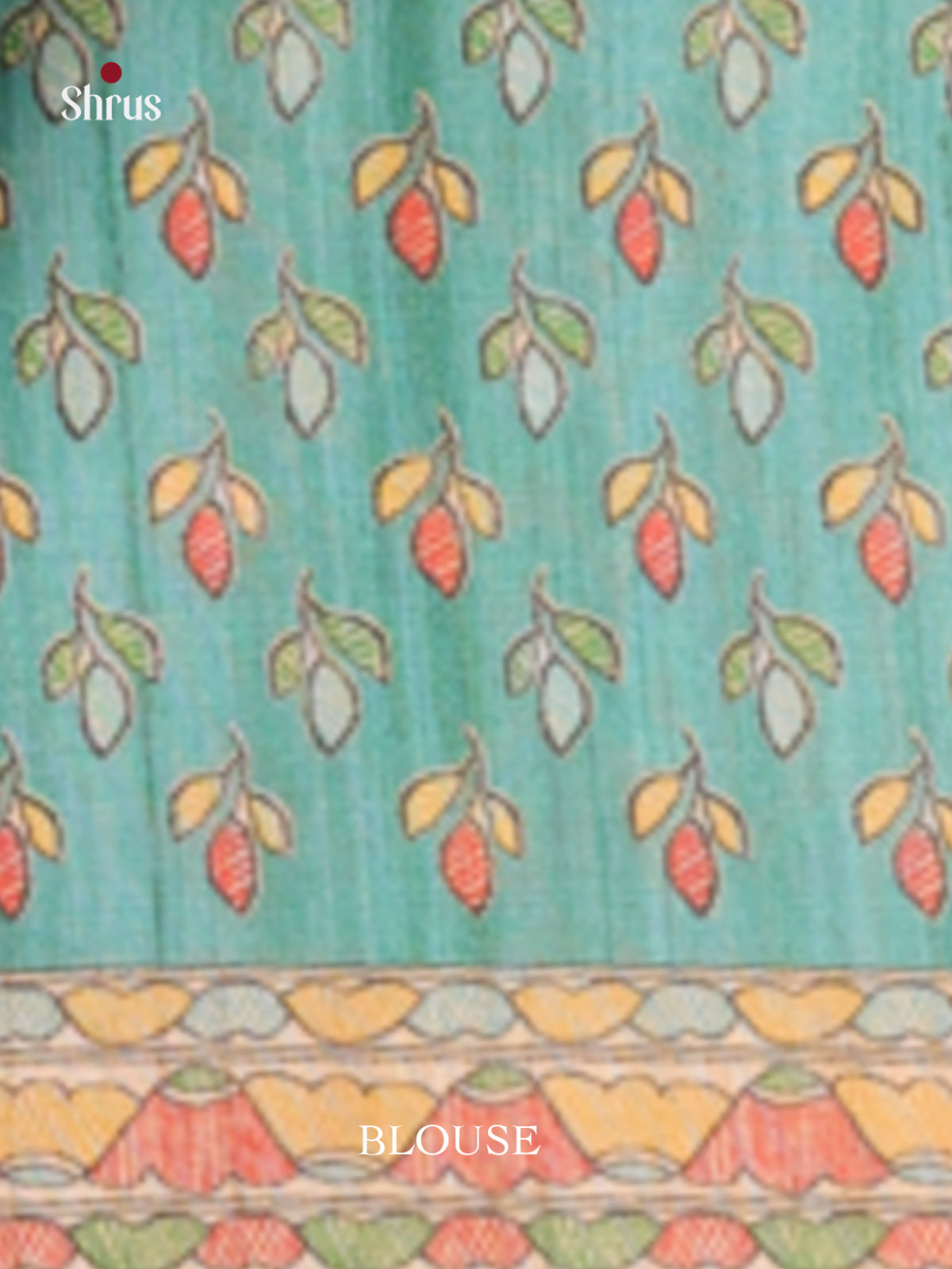 Cream & Blue - Printed Madhubani Saree