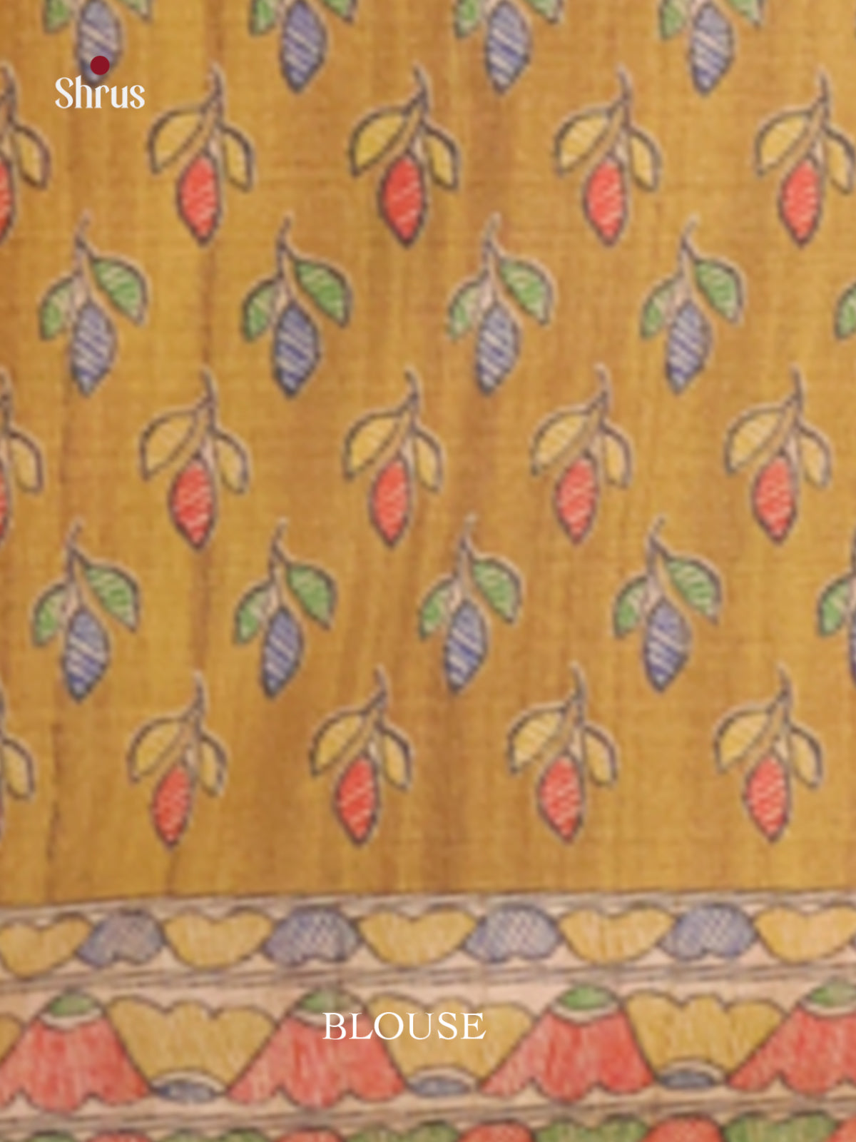 Beige & Mustard - Printed Madhubani Saree