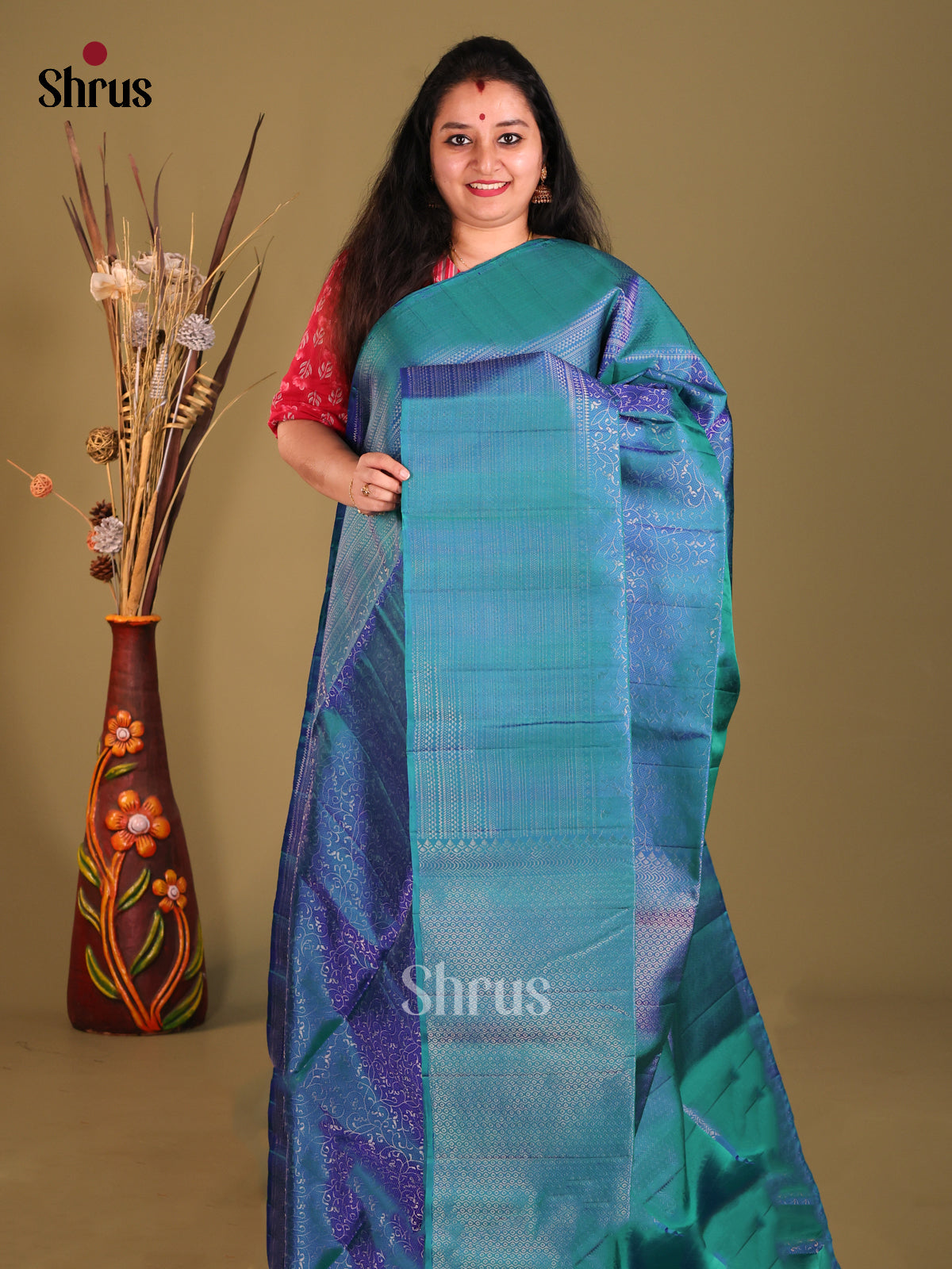Peacock blue Single tone Soft Silk Saree with zari floral nestling-1