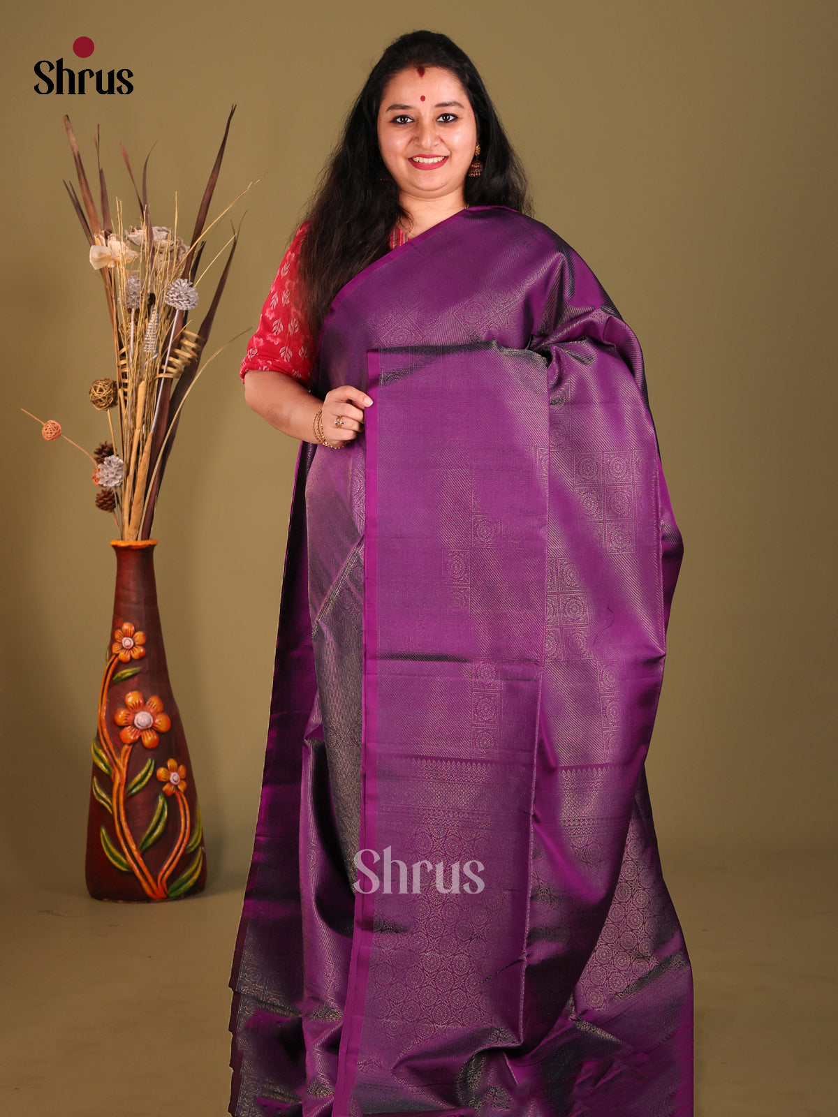 Violet Single tone Soft Silk Saree with zari brocade-1