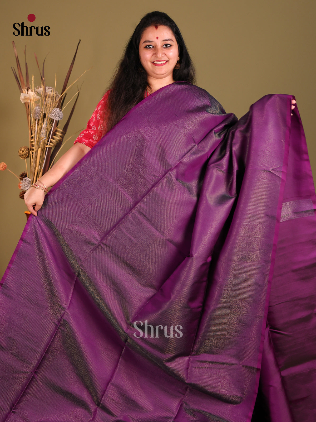 Violet Single tone Soft Silk Saree with zari brocade-2