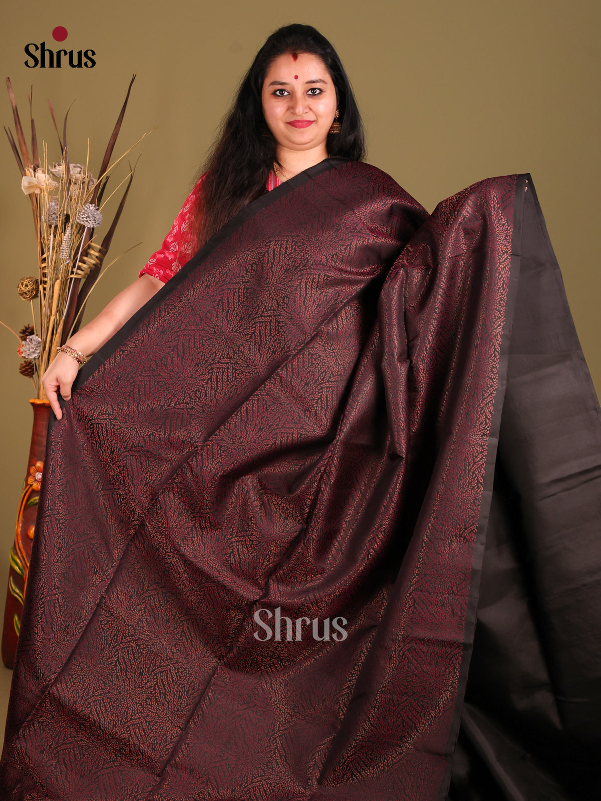 Black borderless Soft Silk Saree with woven brocade-2