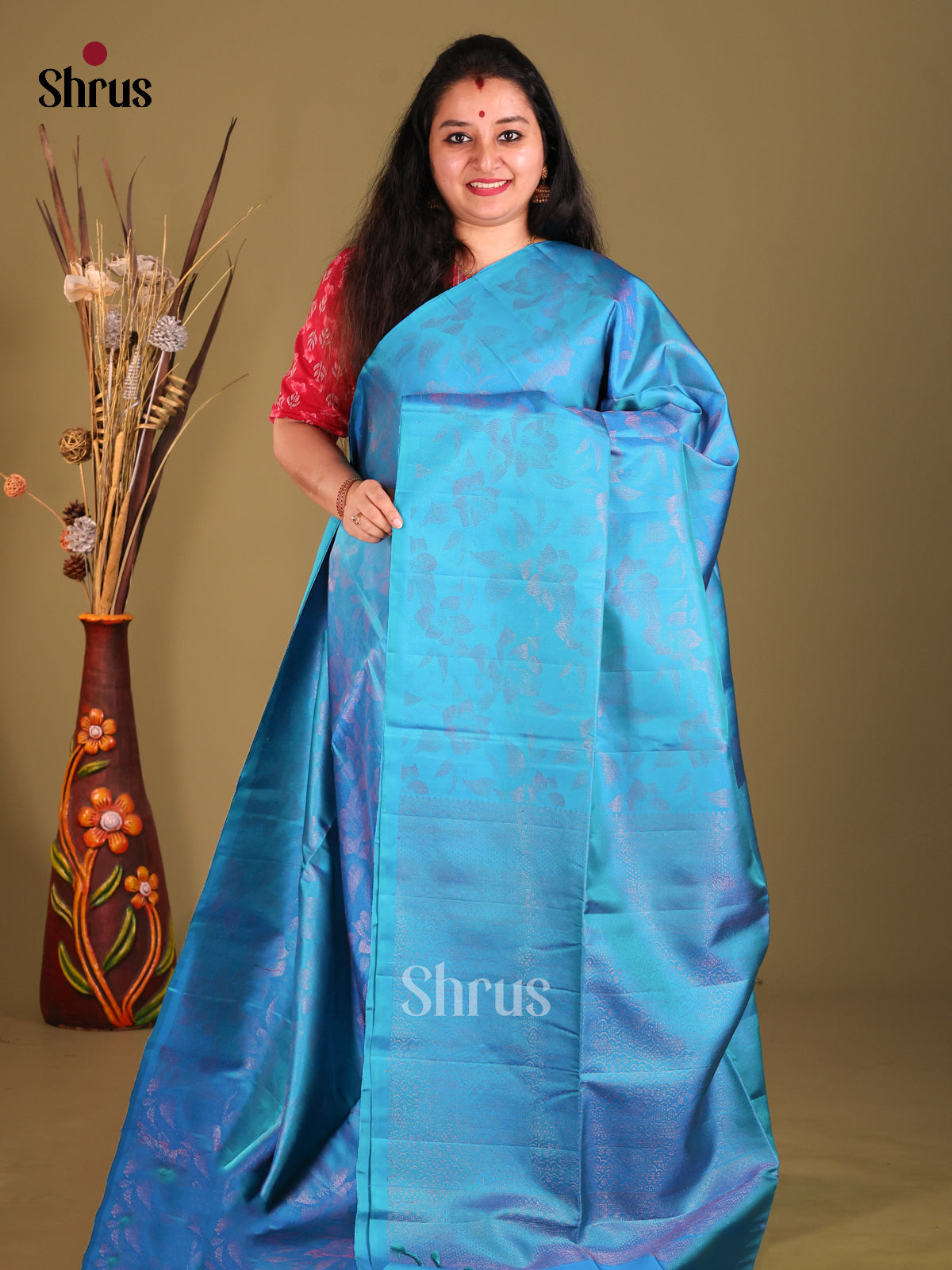 Blue Single Tone Soft Silk Saree with zari brocade