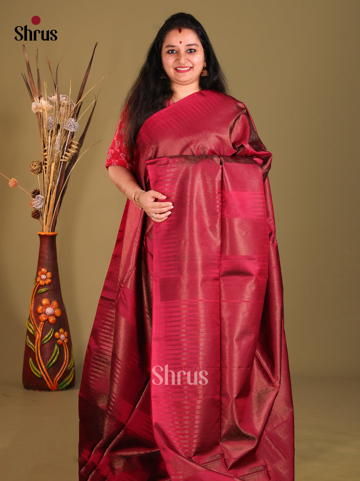 Maroon Single Tone Soft Silk Saree with rich zari pallu-1