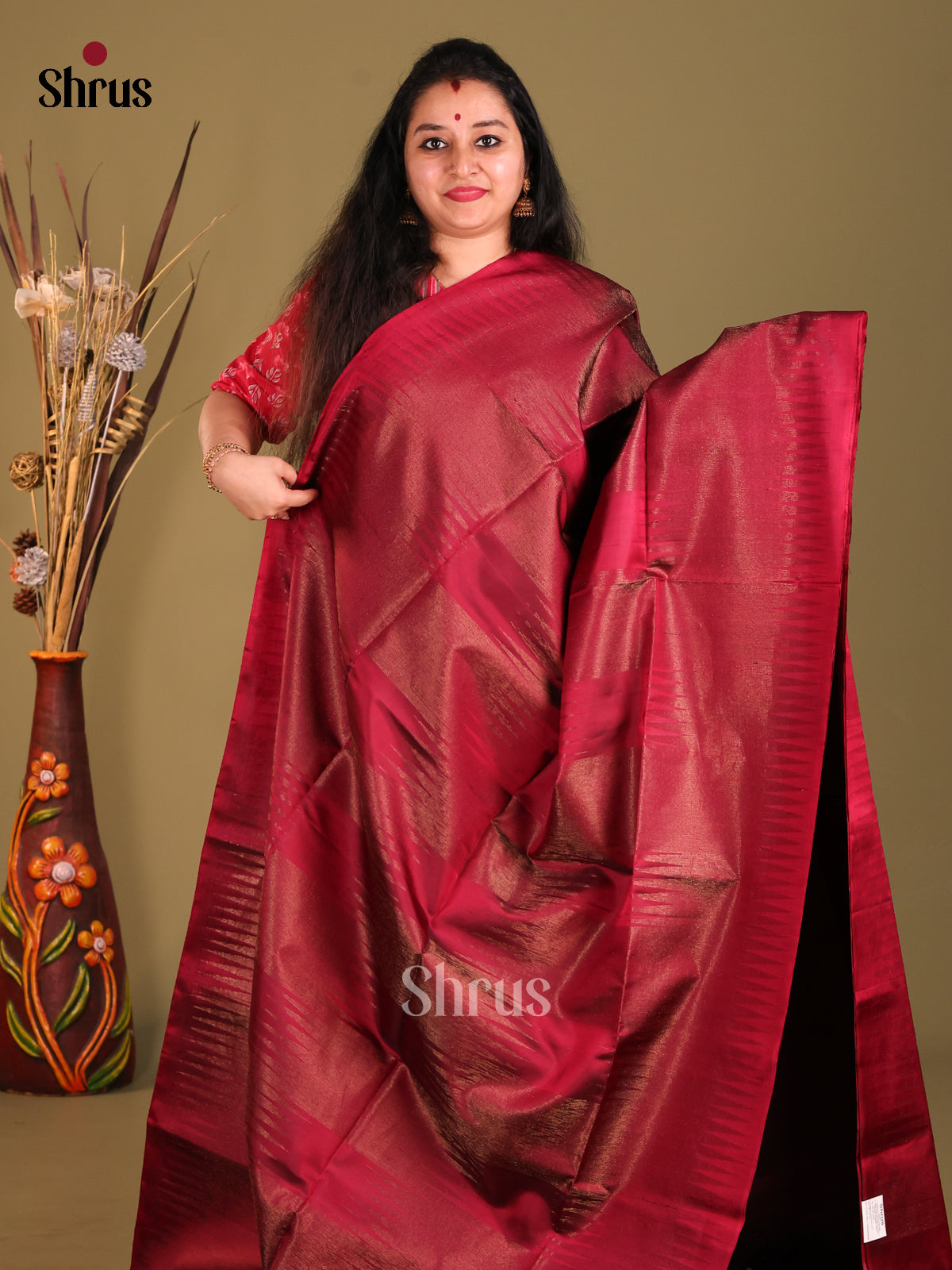 Maroon Single Tone Soft Silk Saree with rich zari pallu-2