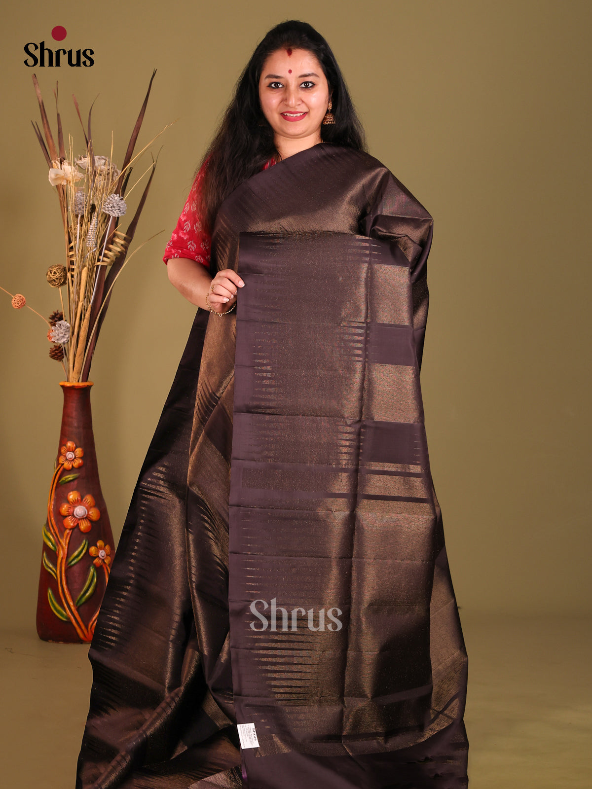 Brown single tone Soft Silk Saree with zari pallu-1