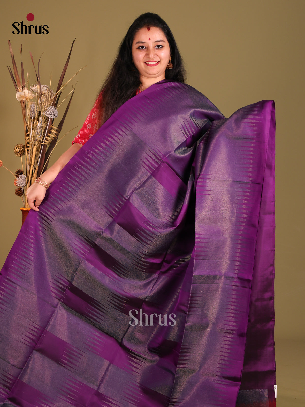 Violet single tone Soft Silk Saree with zari woven body-2