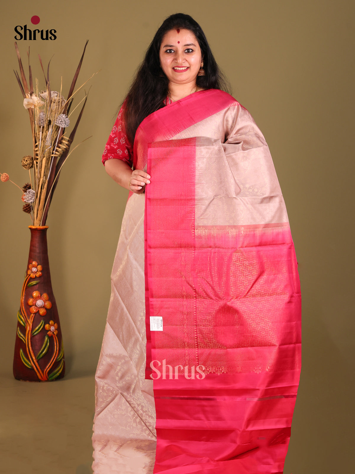 Dusty Pink & Pink Soft Silk Saree with contrast zari border-1